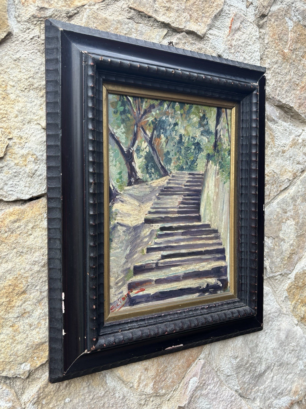 Quadro antico -Monte Parioli ( Roma )- dipinto a olio su tavoletta