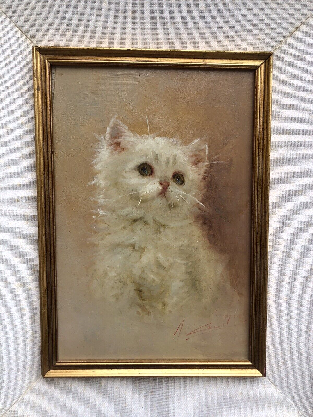 Quadro vintage-Gatto-dipinto a olio su tavola