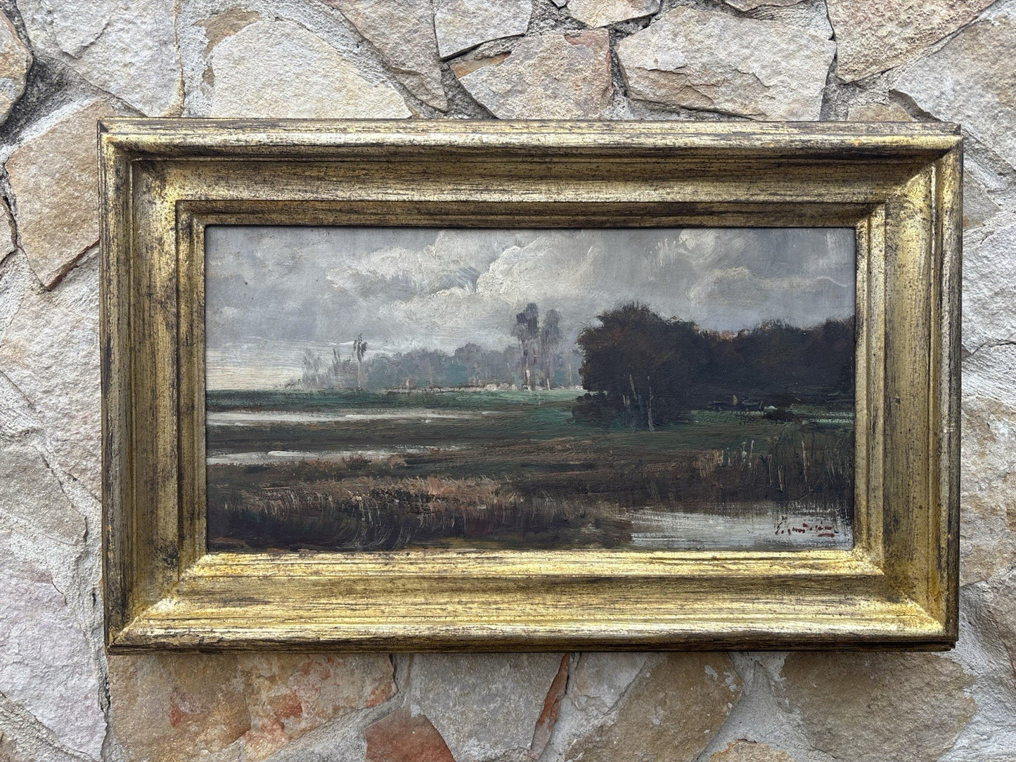 Quadro antico -Paesaggio- dipinto a olio su tavola