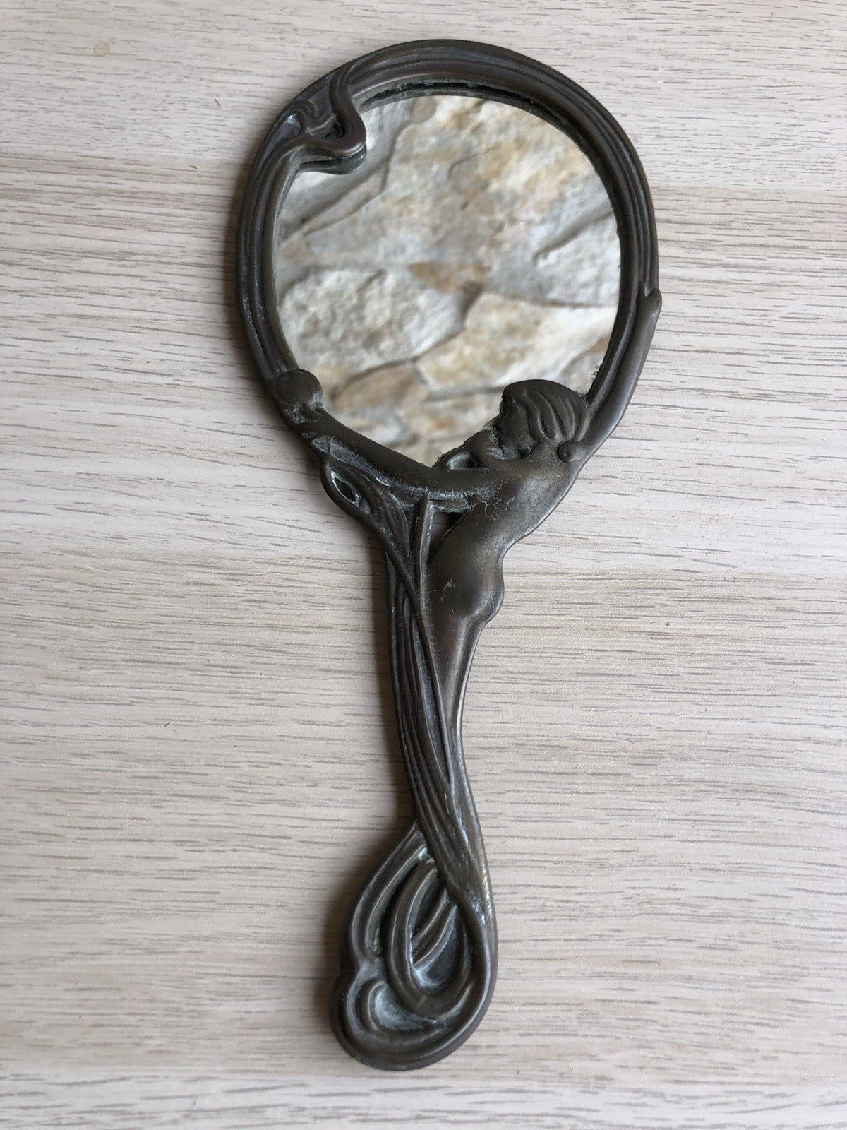 Specchio da tavolino in ottone Stile Liberty vintage