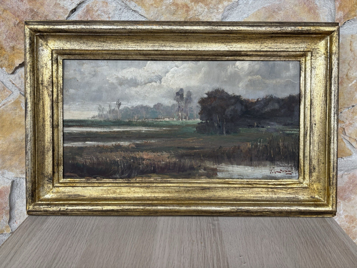 Quadro antico -Paesaggio- dipinto a olio su tavola