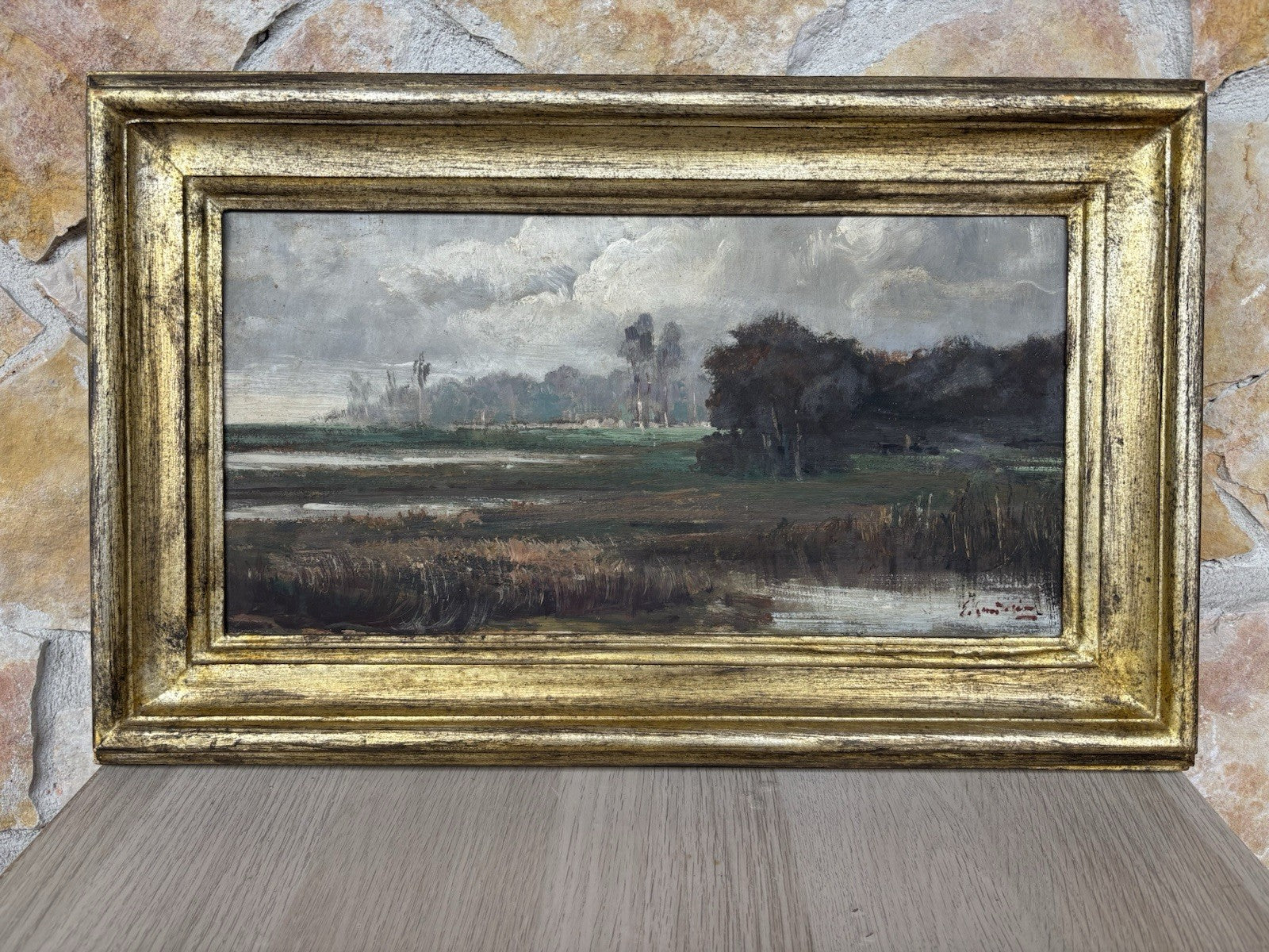 Quadro antico -Paesaggio- dipinto a olio su tavola