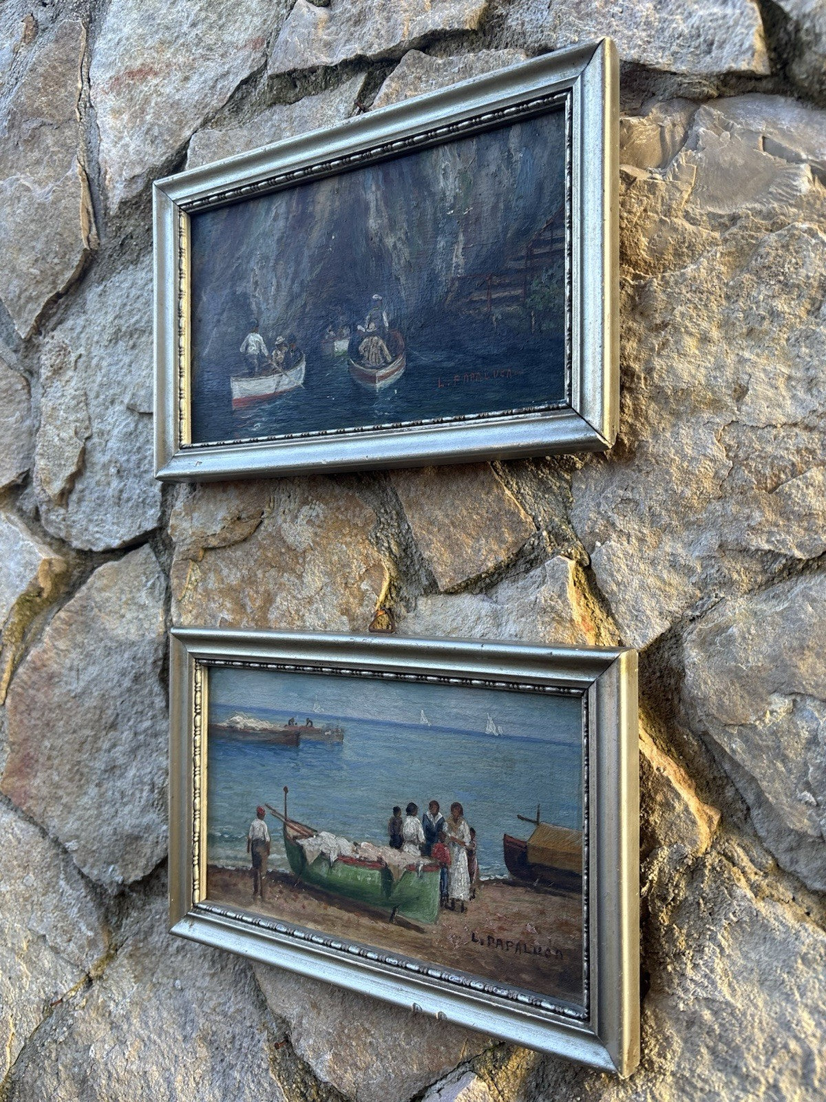 Coppia quadri miniature -Marine- Luca Papaluca- dipinti a olio su tavoletta