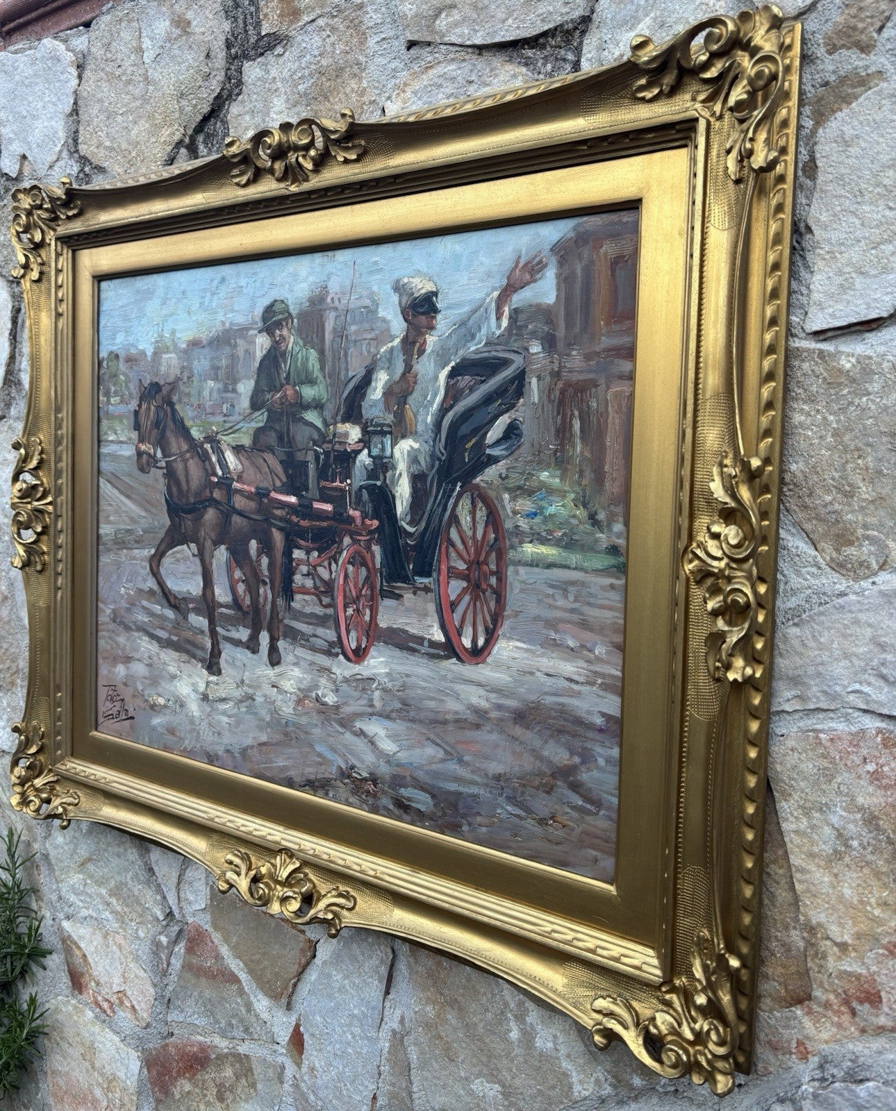 Quadro -Pulcinella In Carrozza- dipinto a olio