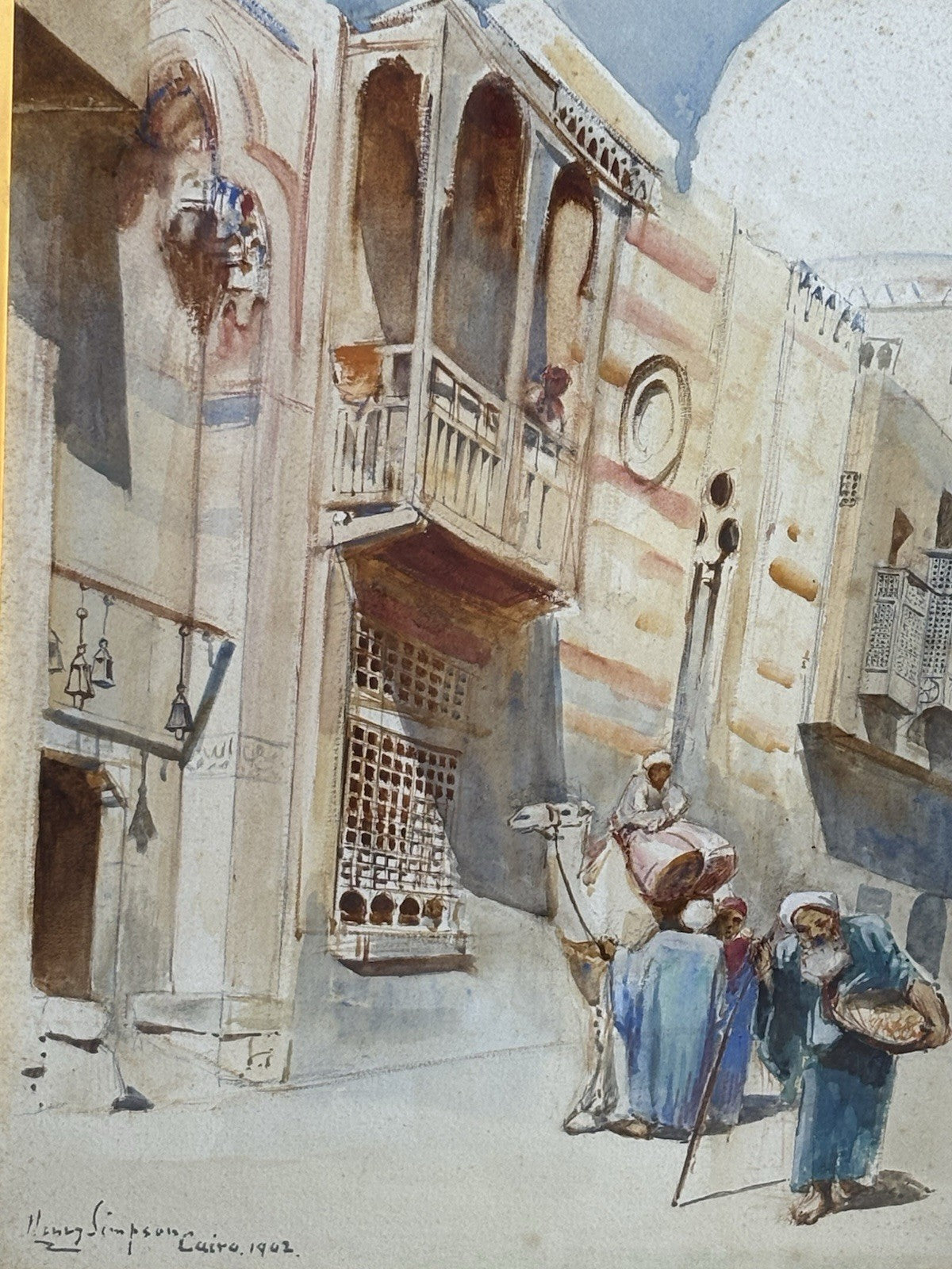 Quadro antico -Il Cairo- Henry Simpson realizzato ad acquerello su carta