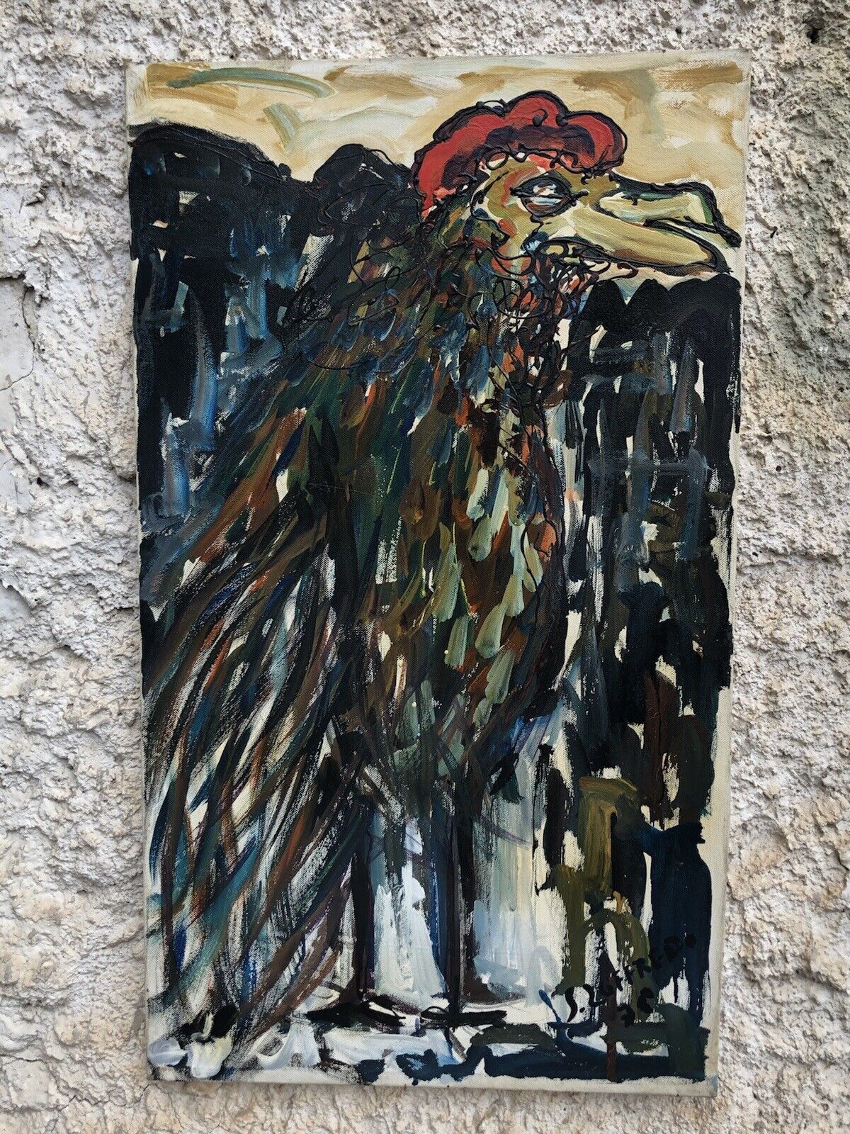 Quadro vintage -Gallo- dipinto a olio su tela