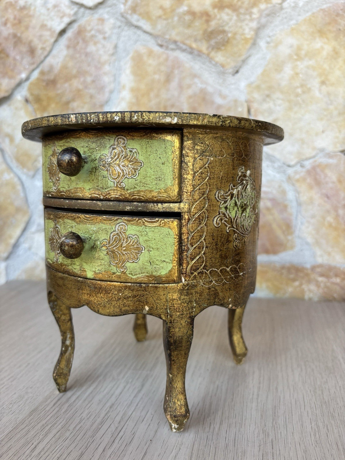 Scatola Portagioie Vintage In Legno Stile Fiorentino