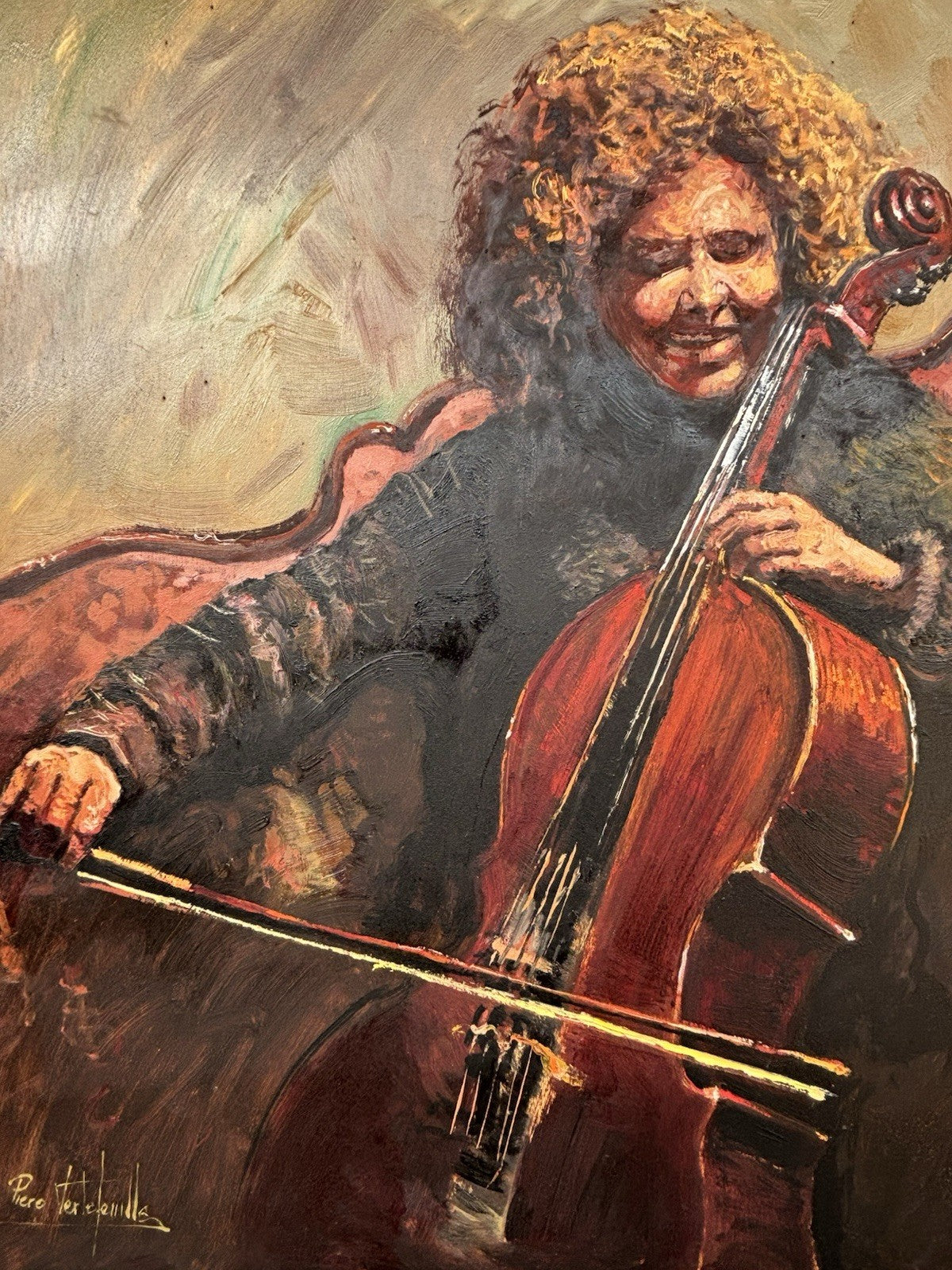 Quadro -Musicista- dipinto a olio su tavoletta