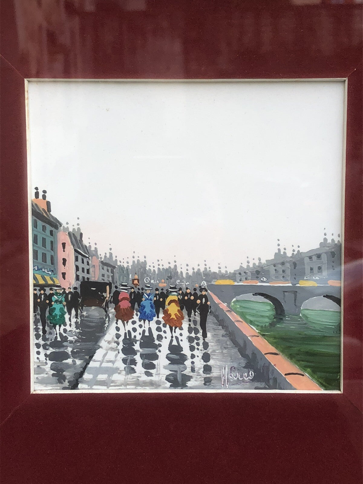 Coppia Di Quadri Vintage Dipinti Su Mattonella