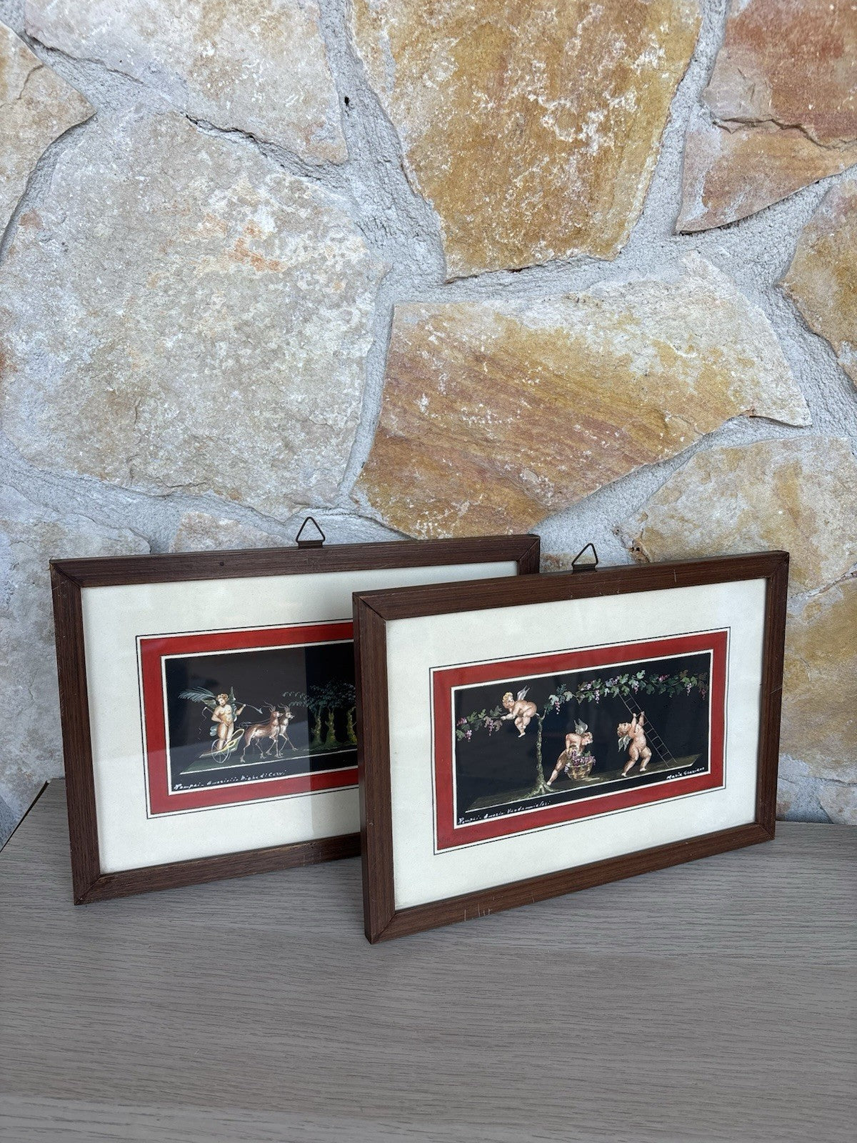 Coppia Di Quadri Vintage- Amorini- Gouache Dipinti A Mano