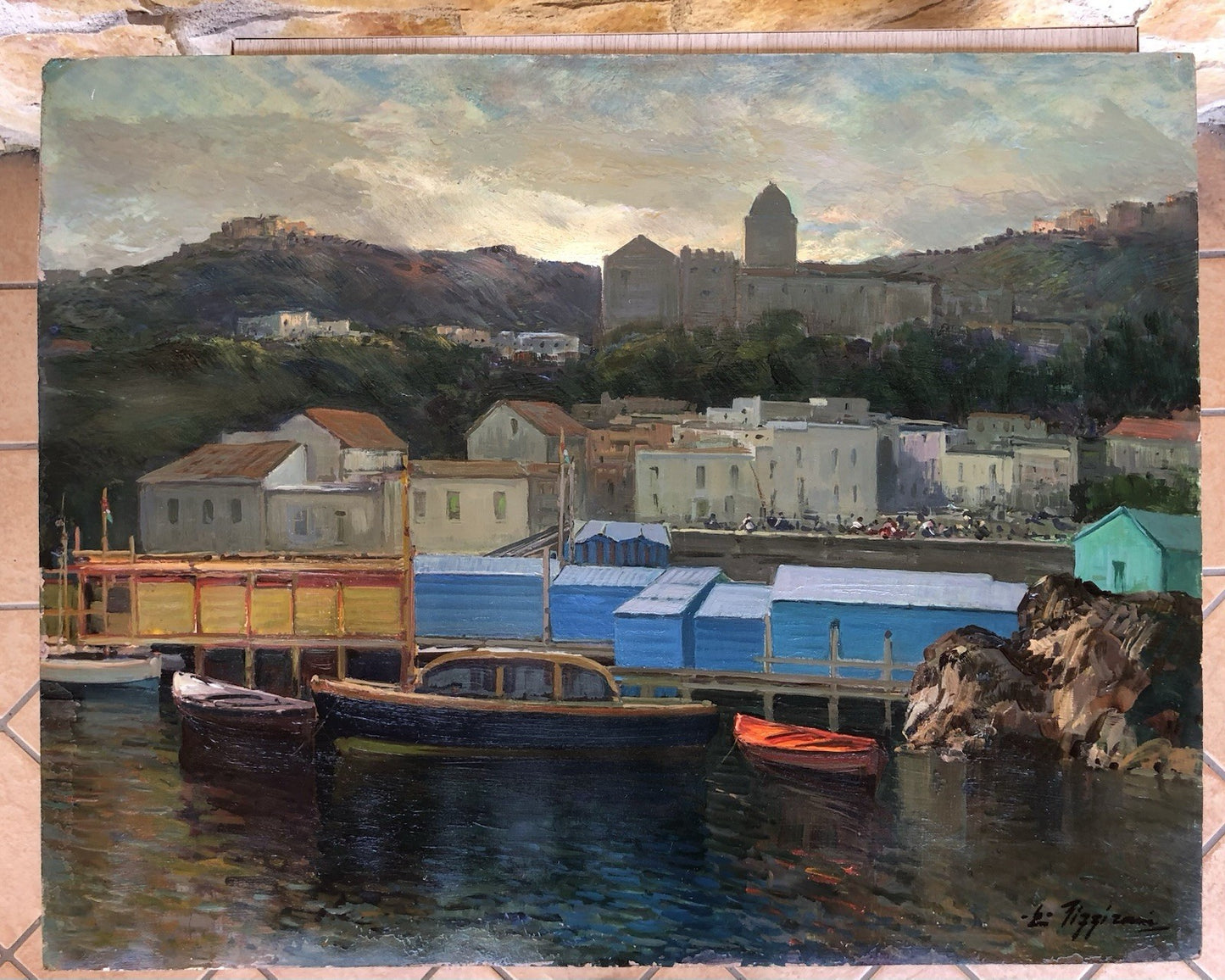 Quadro -Porto Con Barche- Edoardo Pizzirani dipinto a olio