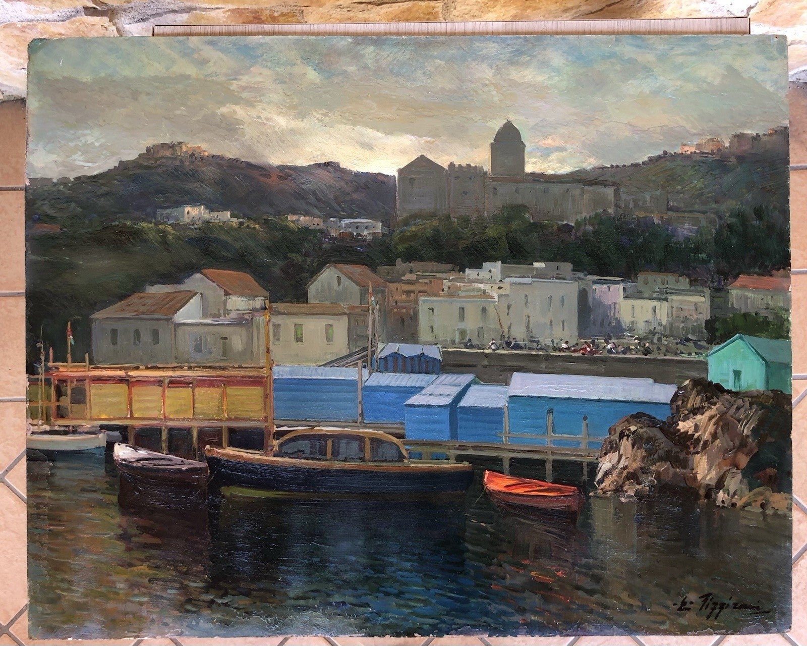 Quadro -Porto Con Barche- Edoardo Pizzirani dipinto a olio