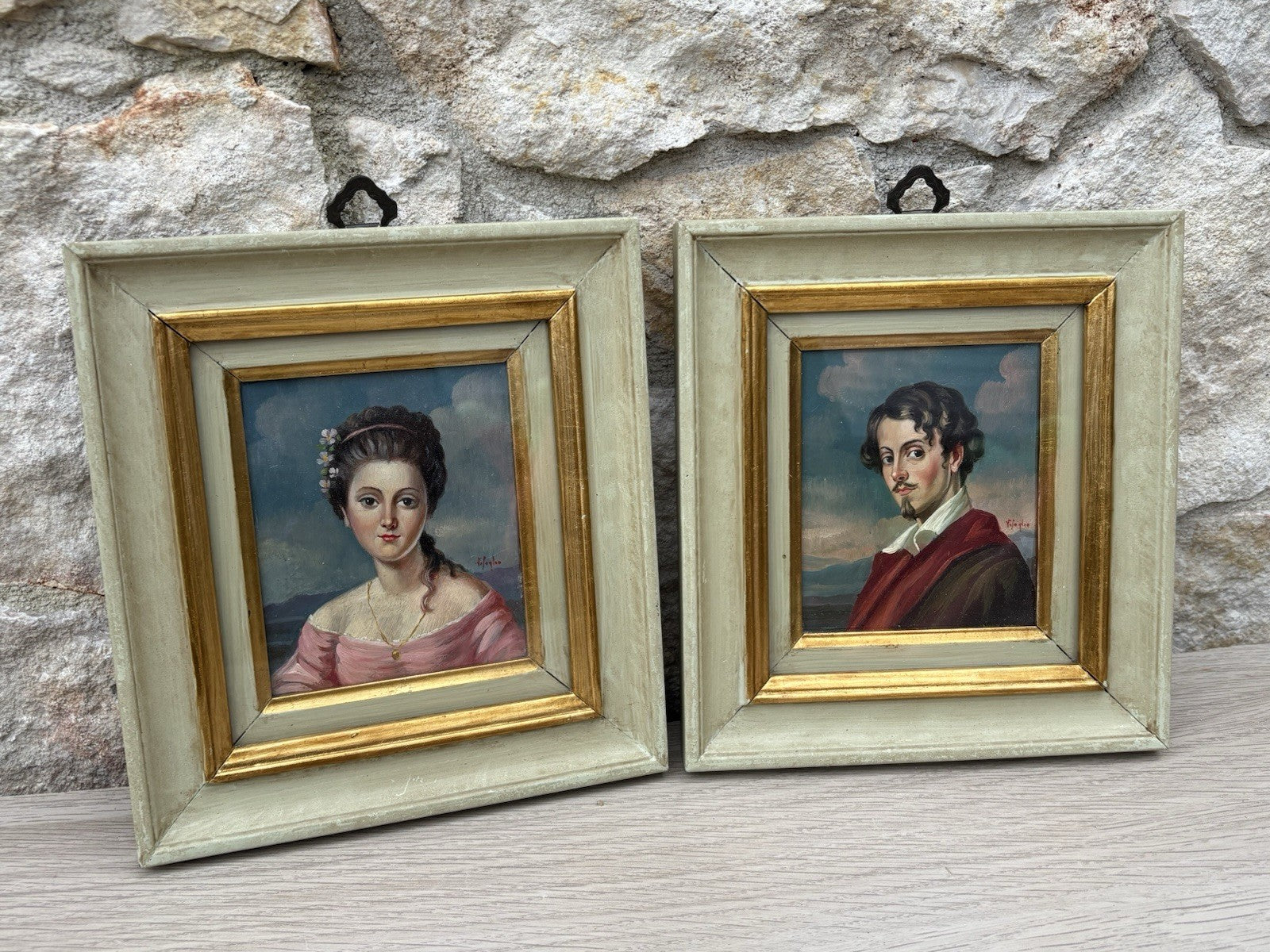 Coppia Di Quadri Vintage, Ritratti Dipinti A Olio