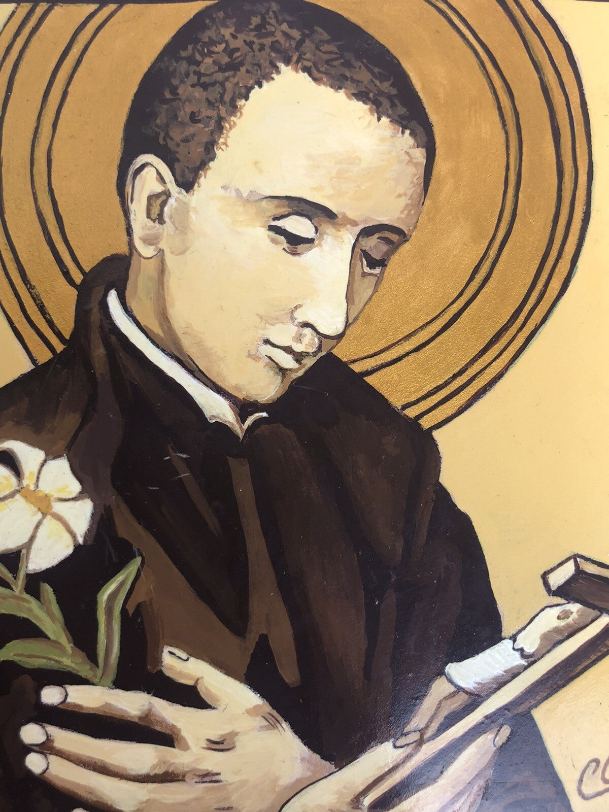 Dipinto San Luigi Gonzaga su mattonella Vintage