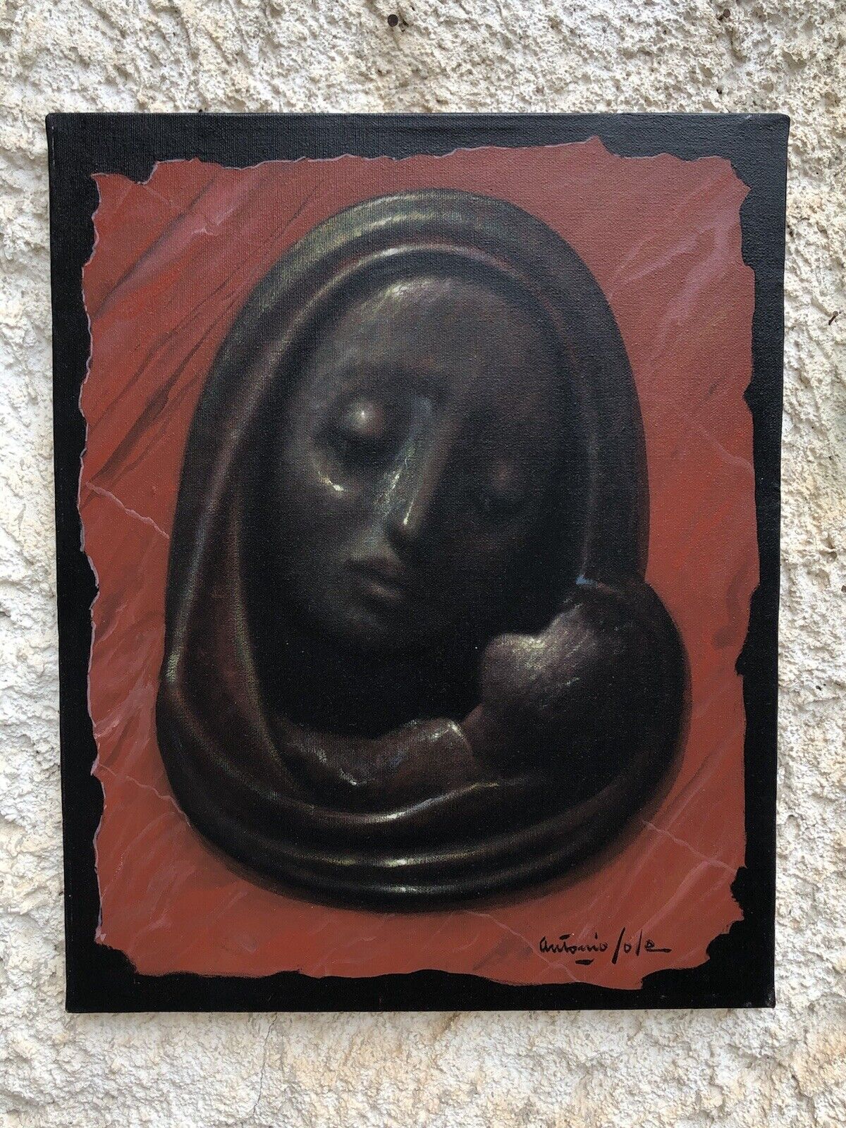 Quadro vintage -Madonna Nera- dipinto a olio su tela