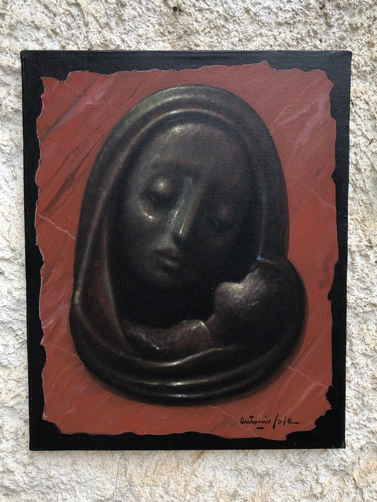 Quadro vintage -Madonna Nera- dipinto a olio su tela