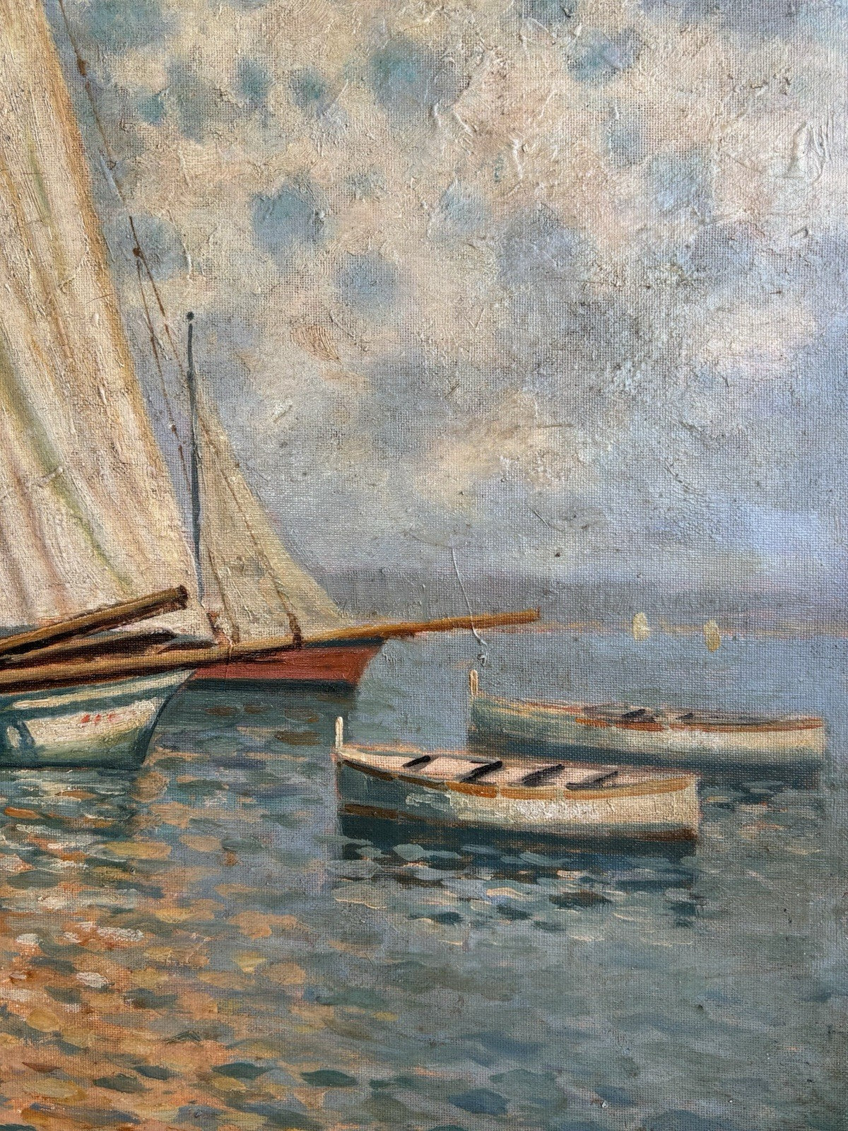 Quadro -Marina Con Barche- Ernesto Loreto dipinto a olio
