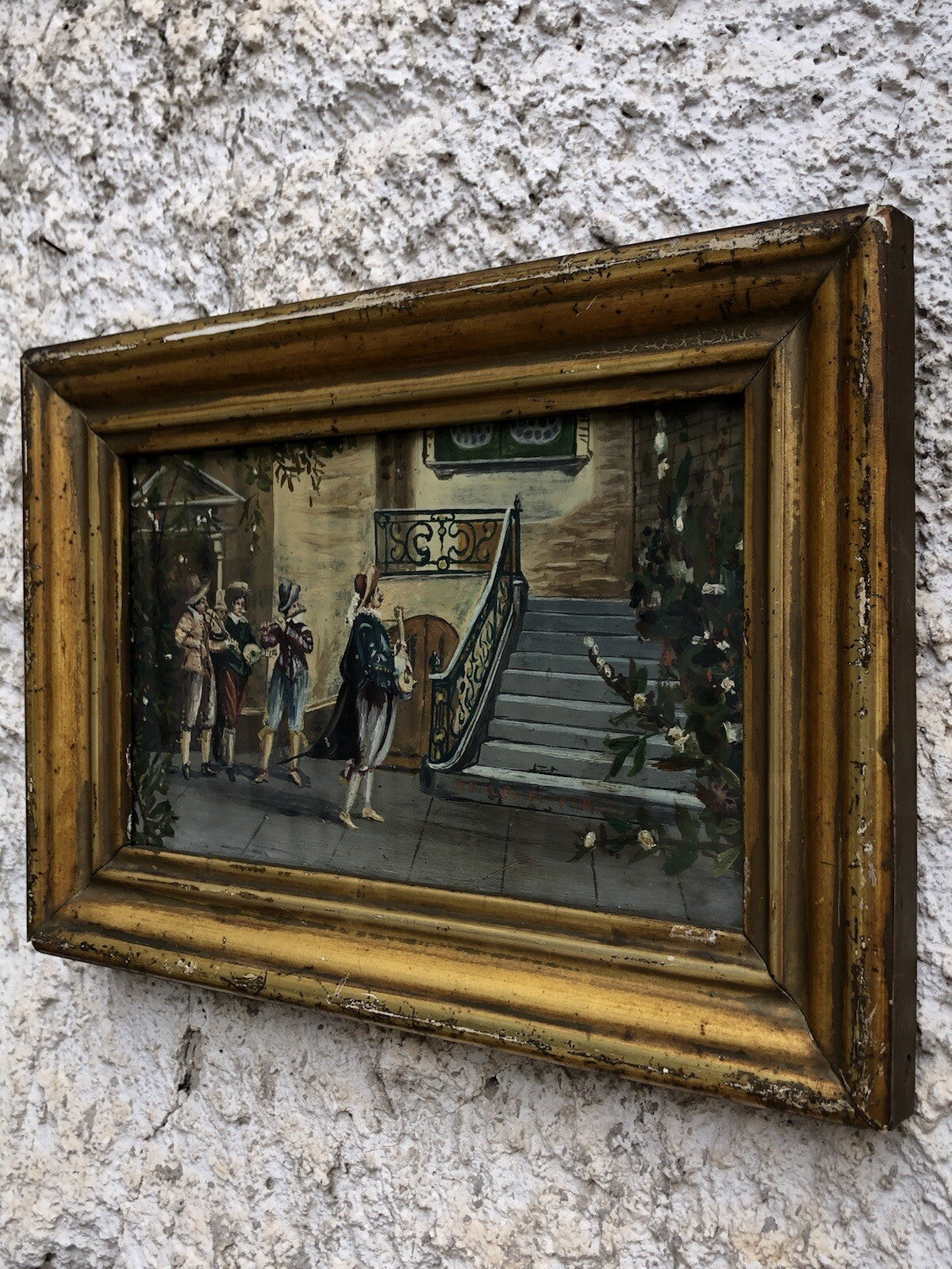 Quadro antico -Serenata- dipinto a olio su rametto