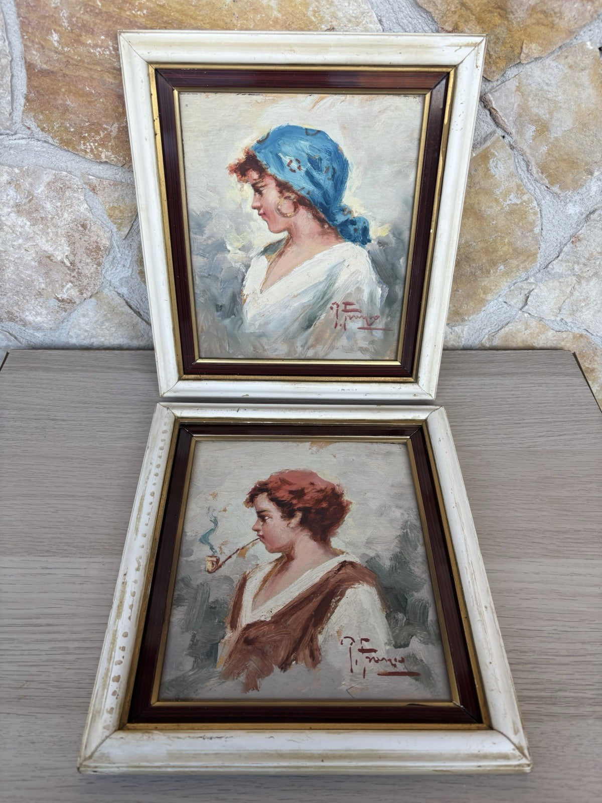 Coppia quadri -Figure- Francesco Pecoraro dipinti a olio