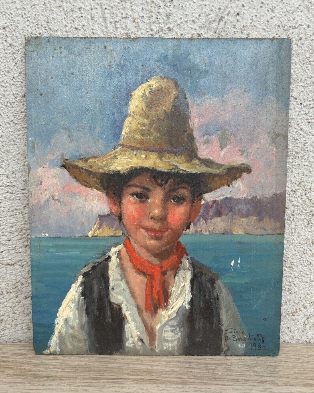 Quadro vintage -Figura Scugnizzo- dipinto a olio su tavoletta
