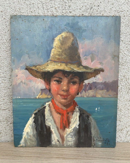 Quadro vintage -Figura Scugnizzo- dipinto a olio su tavoletta