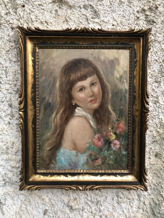 Quadro vintage -Fanciulla- dipinto a olio su tavoletta