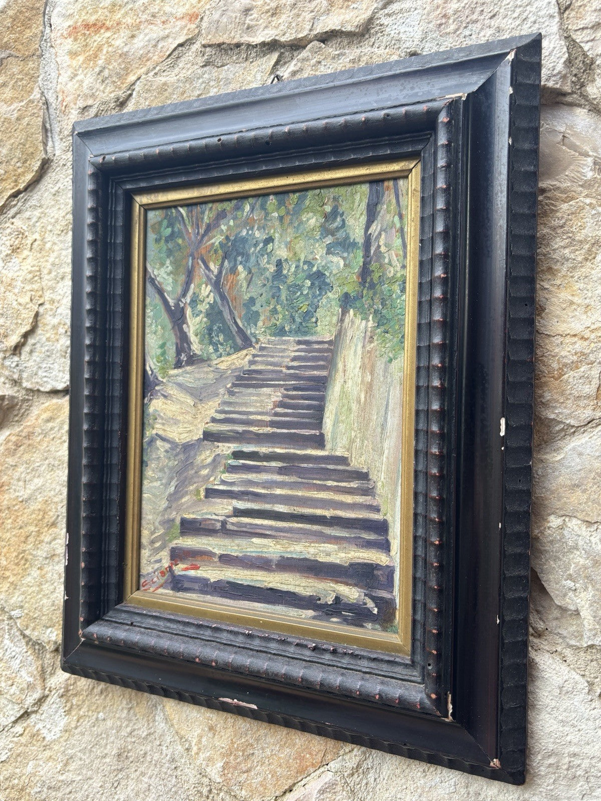 Quadro antico -Monte Parioli ( Roma )- dipinto a olio su tavoletta