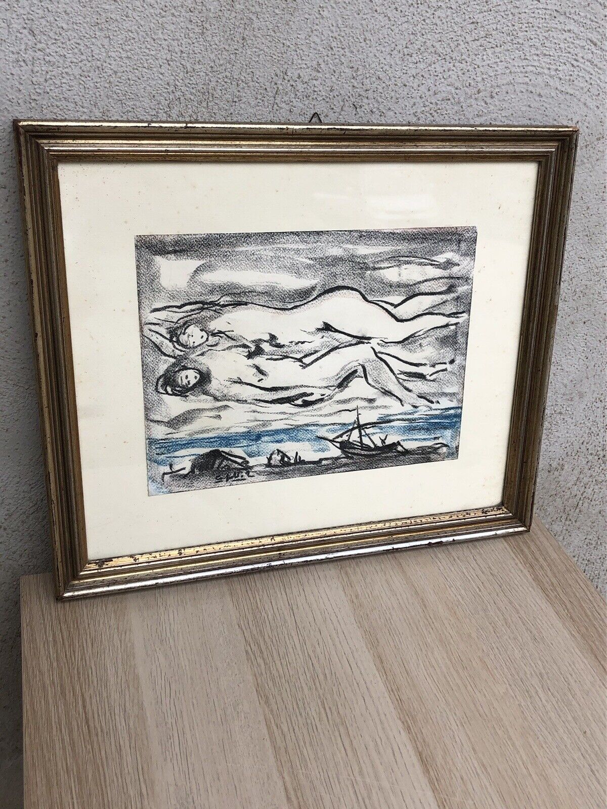 Quadro vintage -Paesaggio Con Figure- dipinto a tecnica Mista