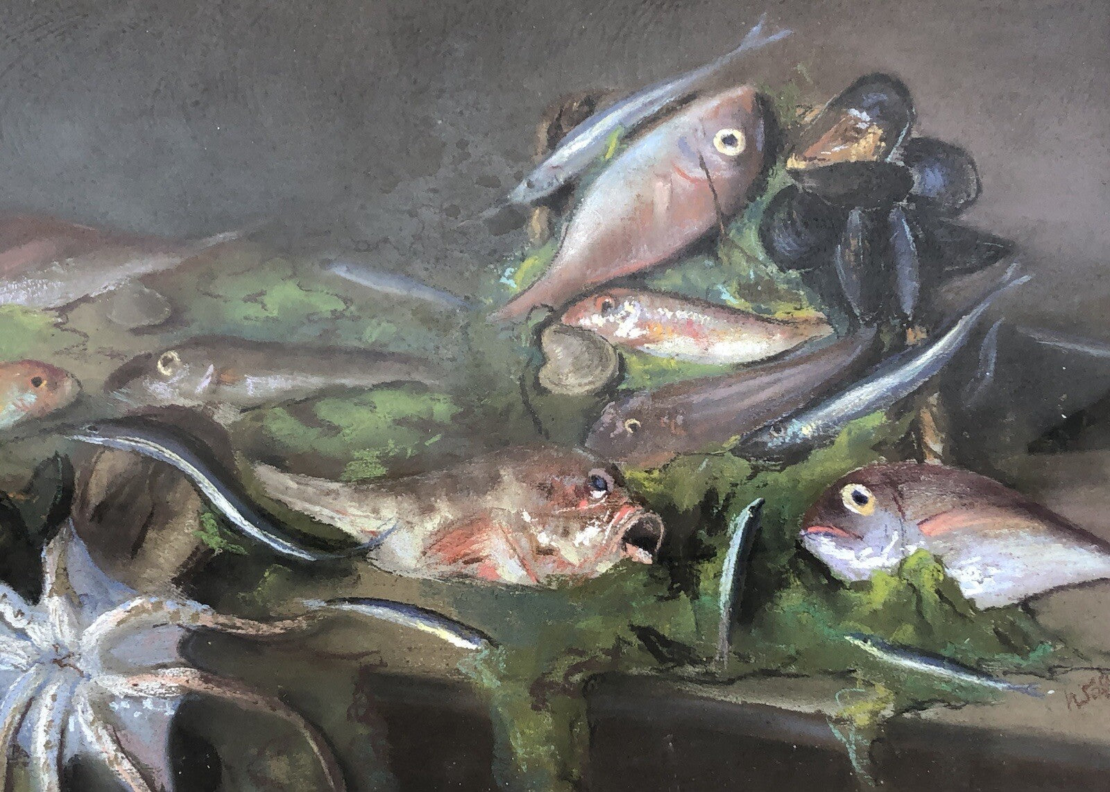 Quadro antico -Natura Morta- dipinto a pastello su tavoletta