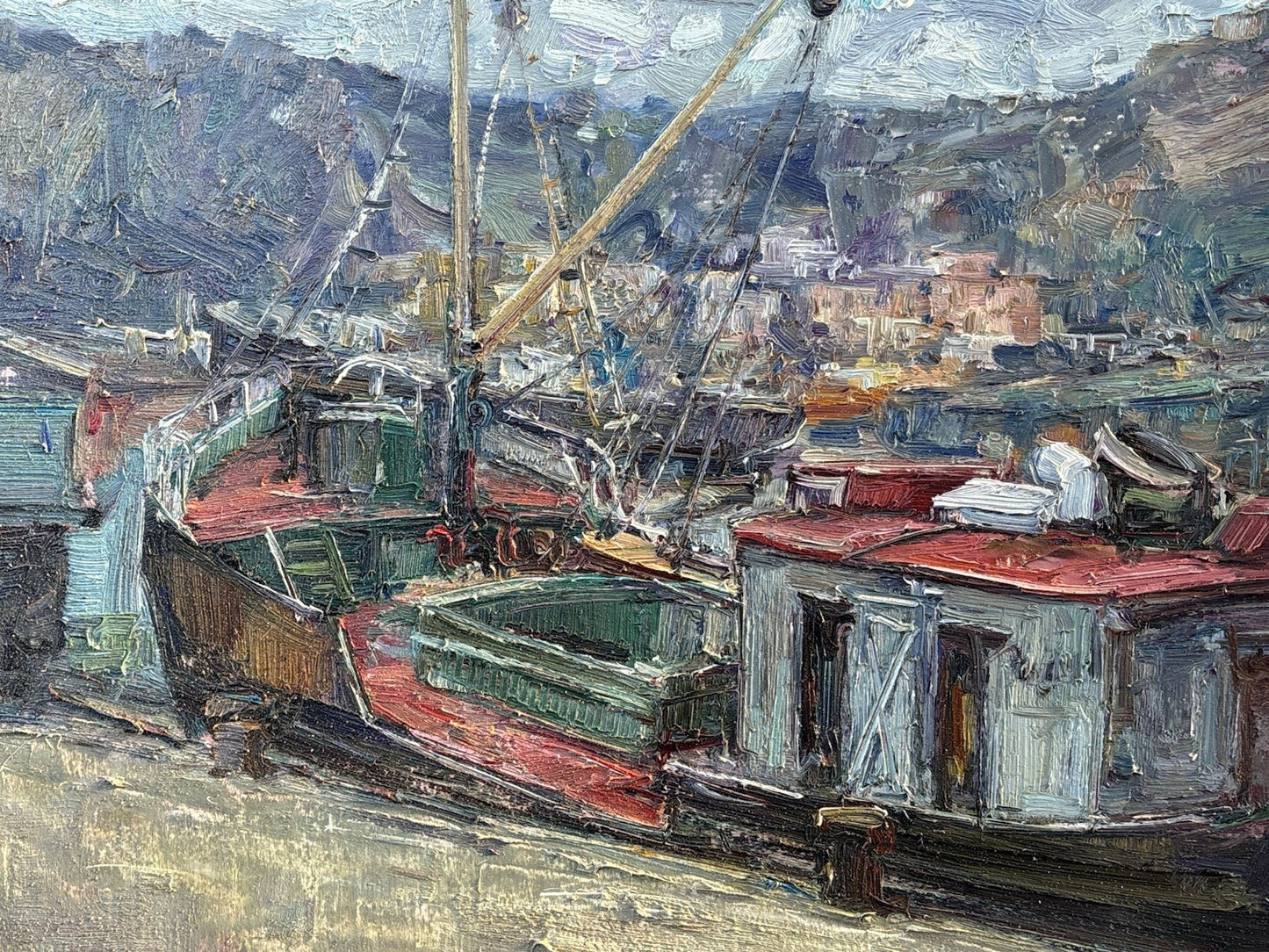 Quadro -Barche Al Porto- Nicola Canzanella dipinto a olio