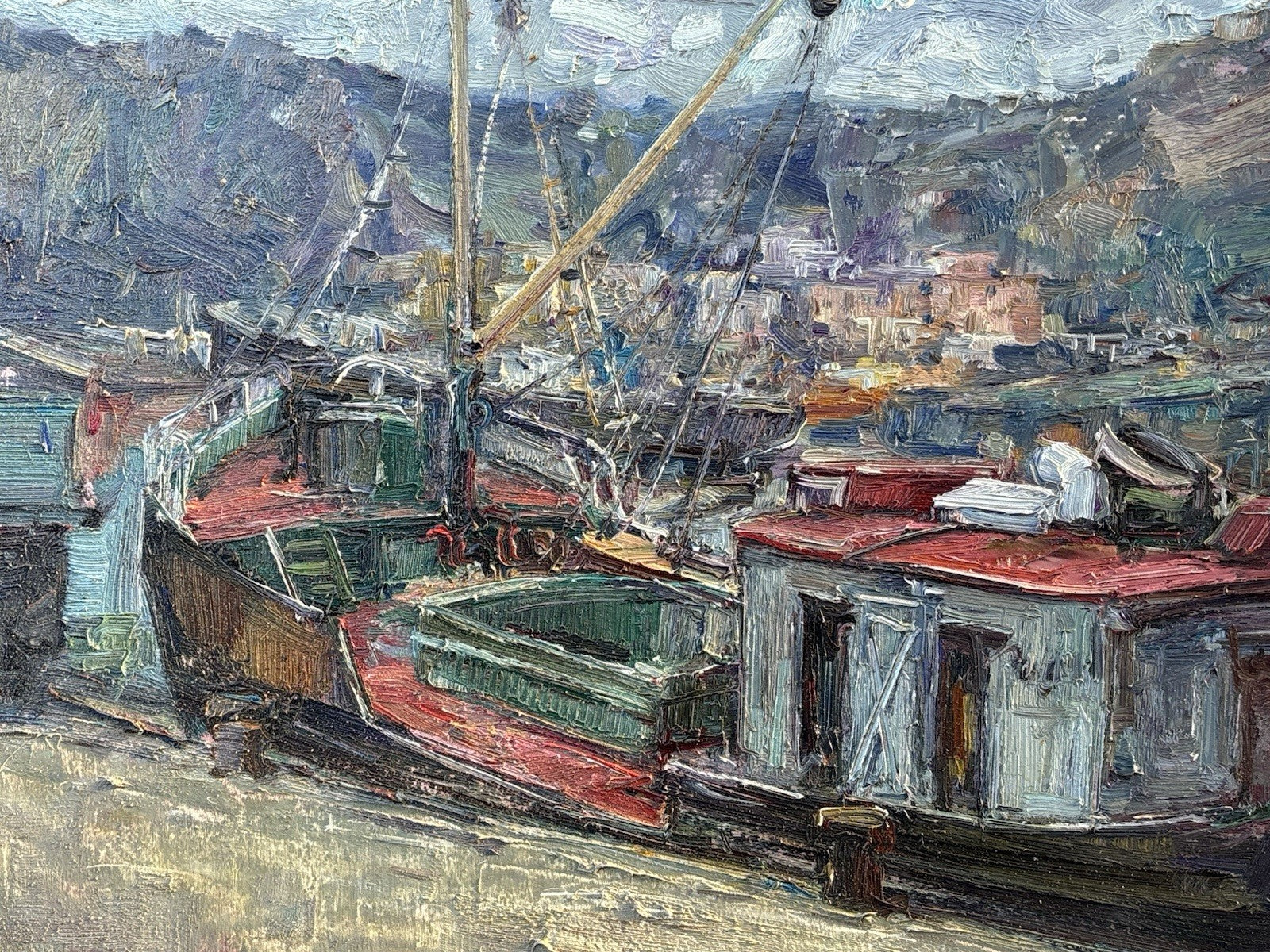 Quadro -Barche Al Porto- Nicola Canzanella dipinto a olio