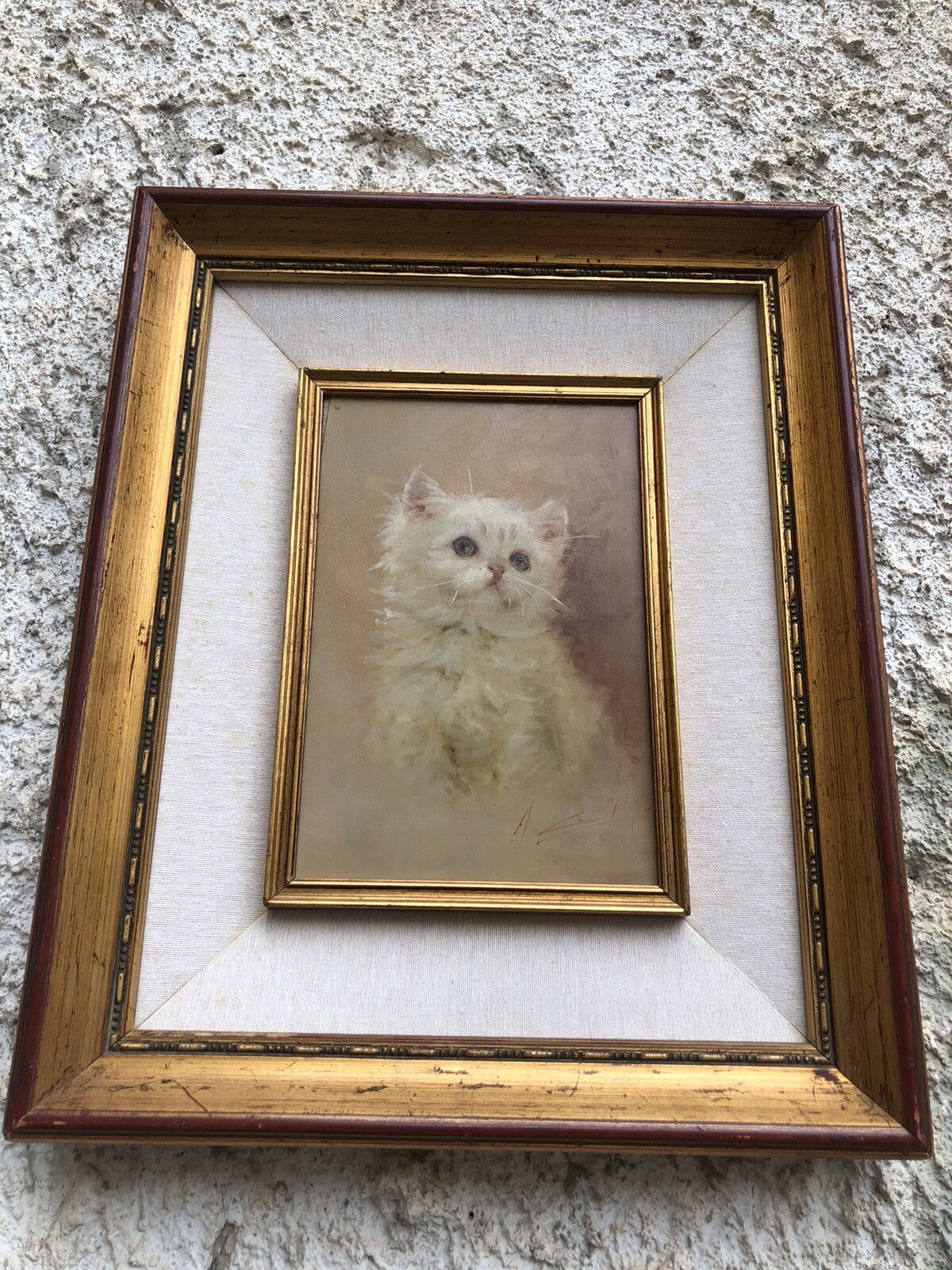 Quadro vintage-Gatto-dipinto a olio su tavola