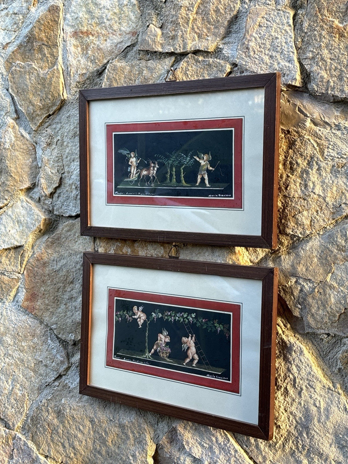 Coppia Di Quadri Vintage- Amorini- Gouache Dipinti A Mano