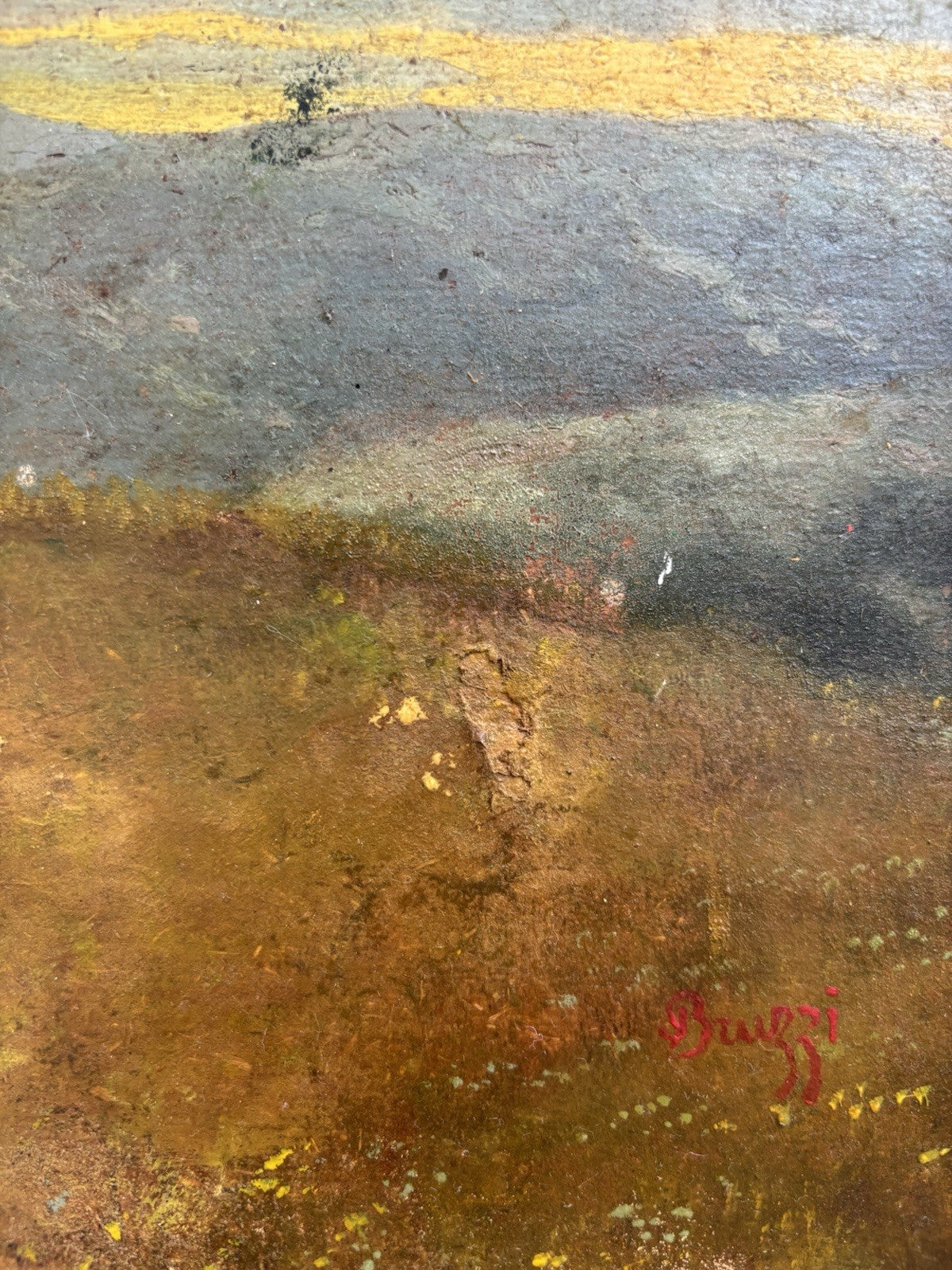 Quadro antico -Paesaggio Con Contadini- Stefano Bruzzi dipinto a olio
