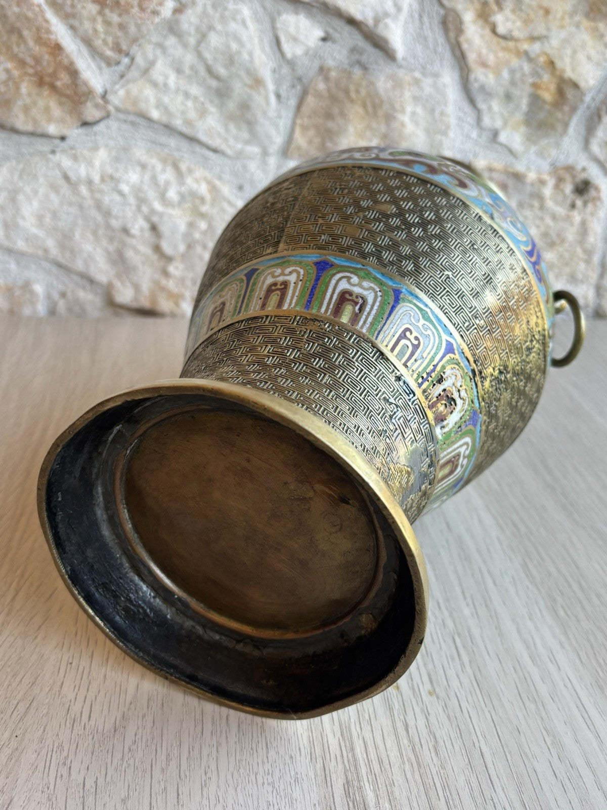 Vaso Vintage In Ottone E Smalto Cloisonnè
