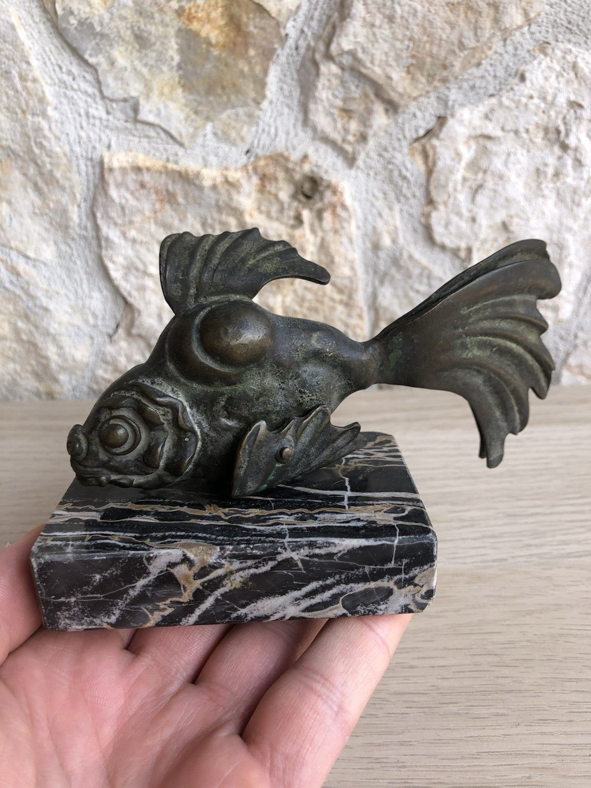 Scultura Vintage In Bronzo -Pesce-