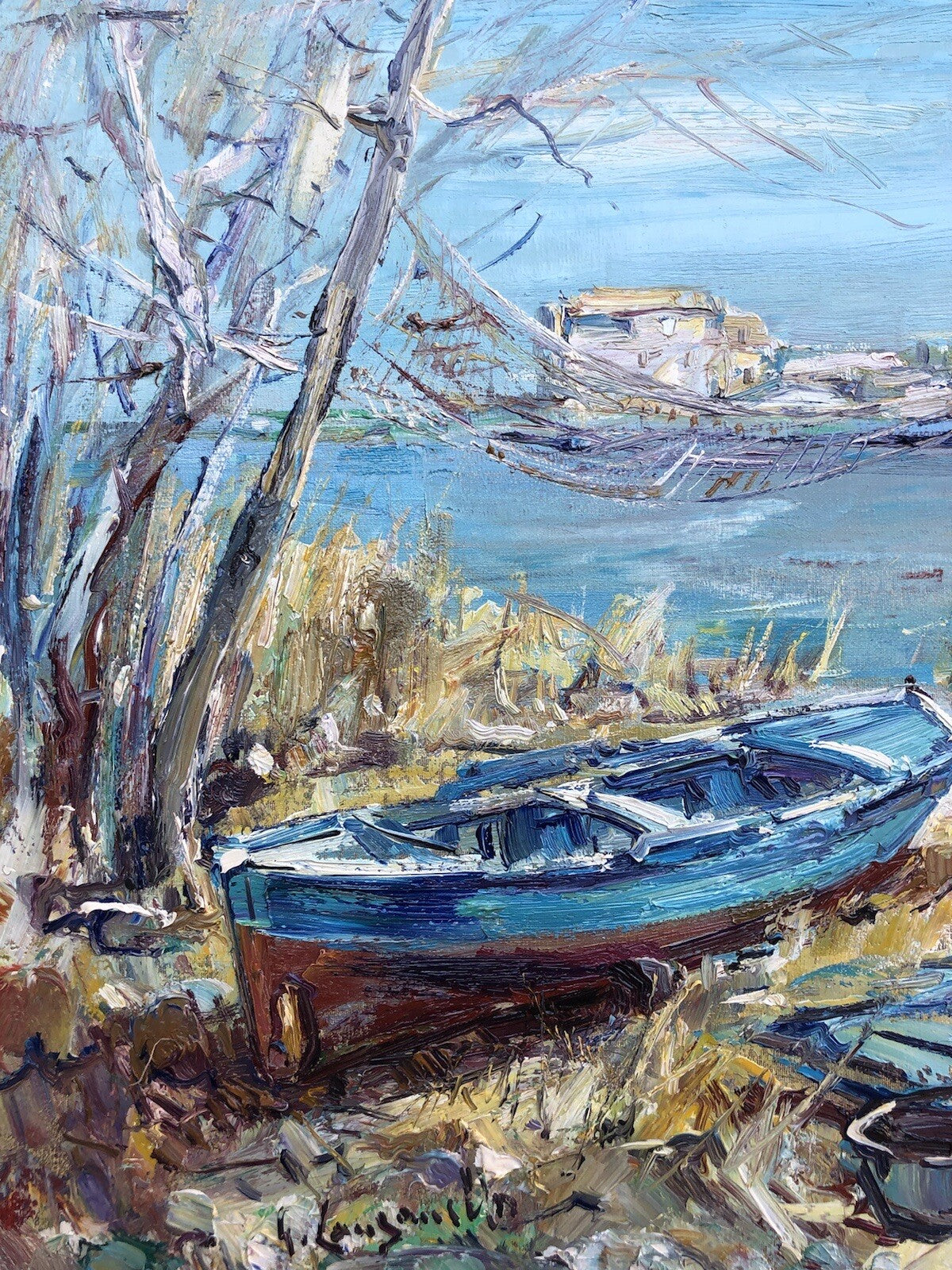 Quadro vintage -Barca A Riposo- dipinto a olio su tela