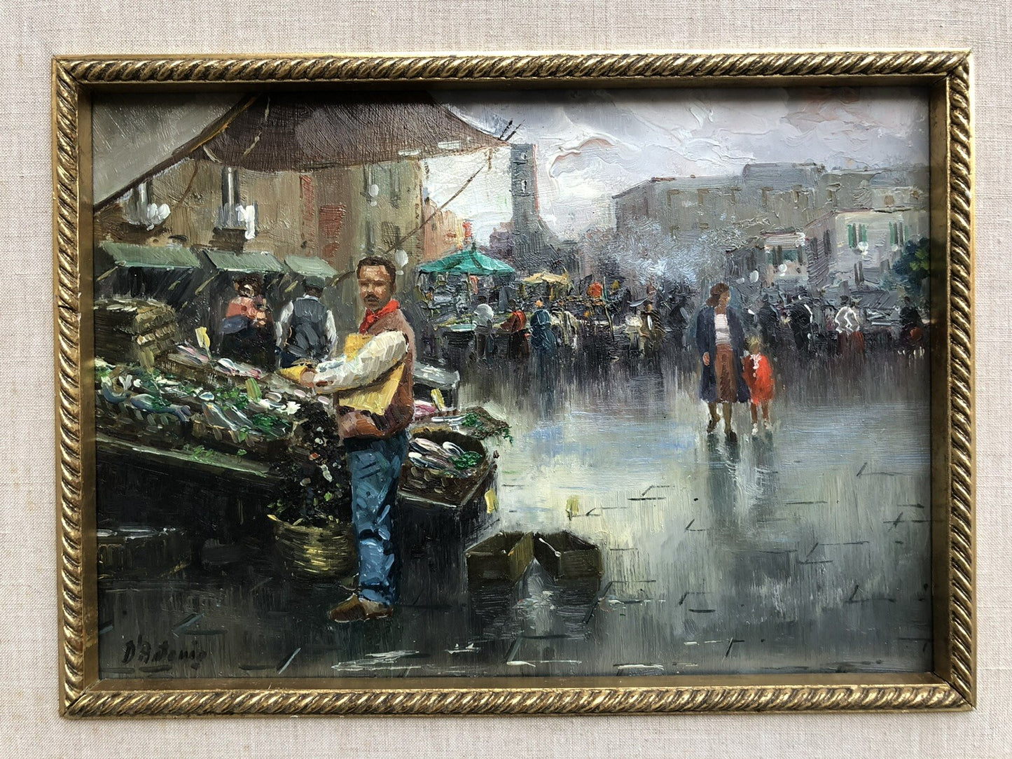 Quadro vintage -Mercato- dipinto a olio