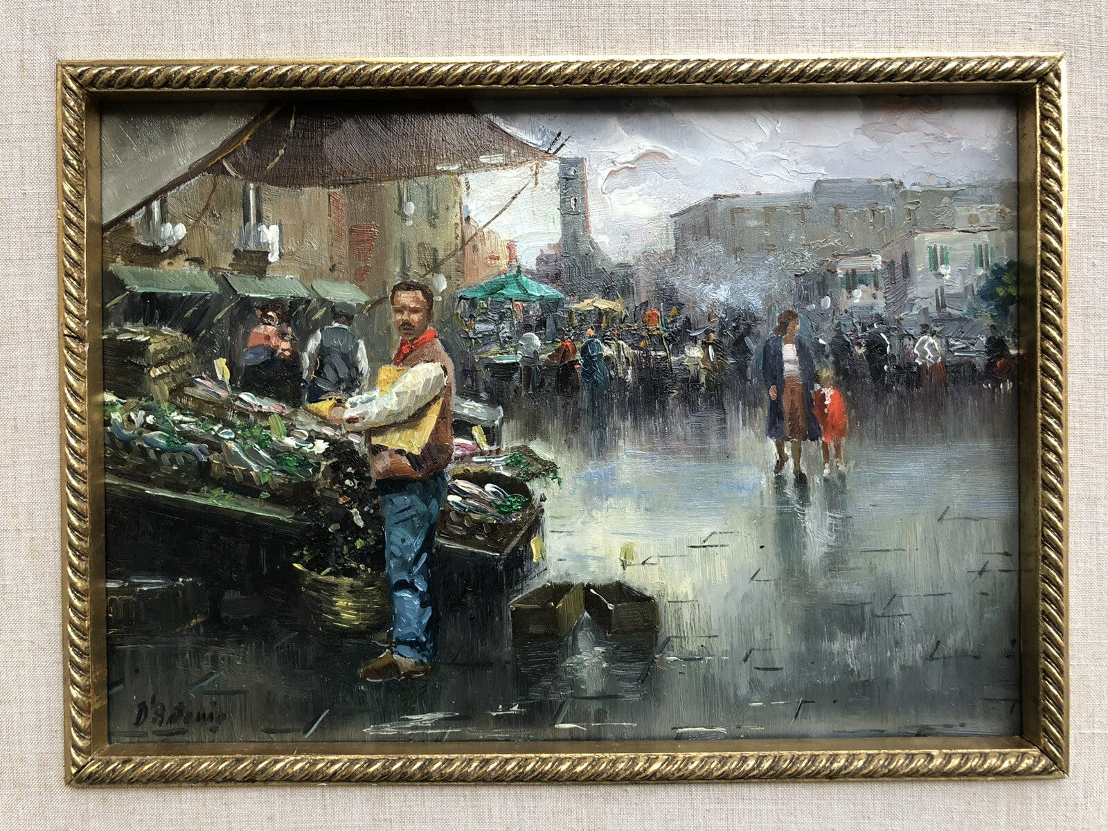 Quadro vintage -Mercato- dipinto a olio