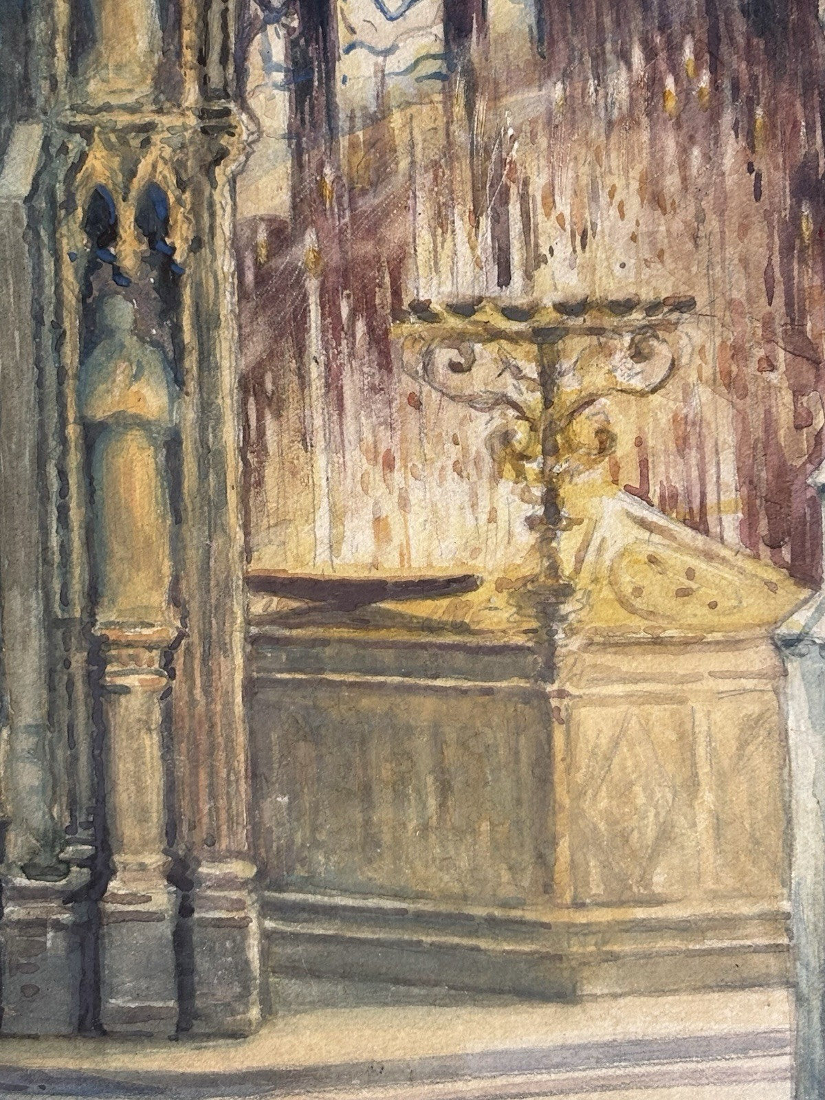 Quadro antico -Cattedrale- dipinto ad acquerello su carta