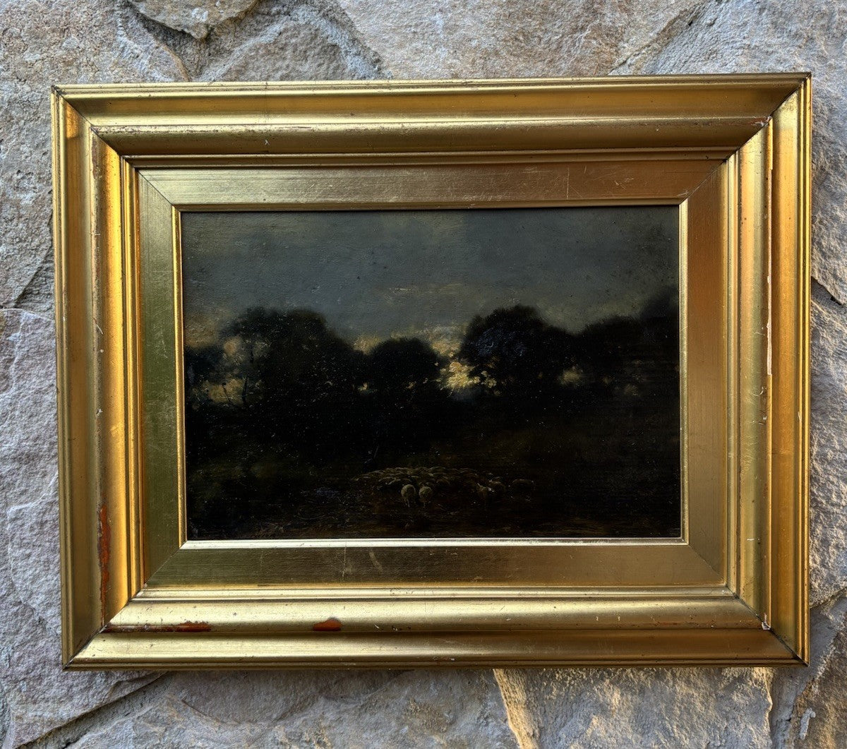 Quadro Antico -Paesaggio Con Gregge- Achille Vertunni- Dipinto A Olio