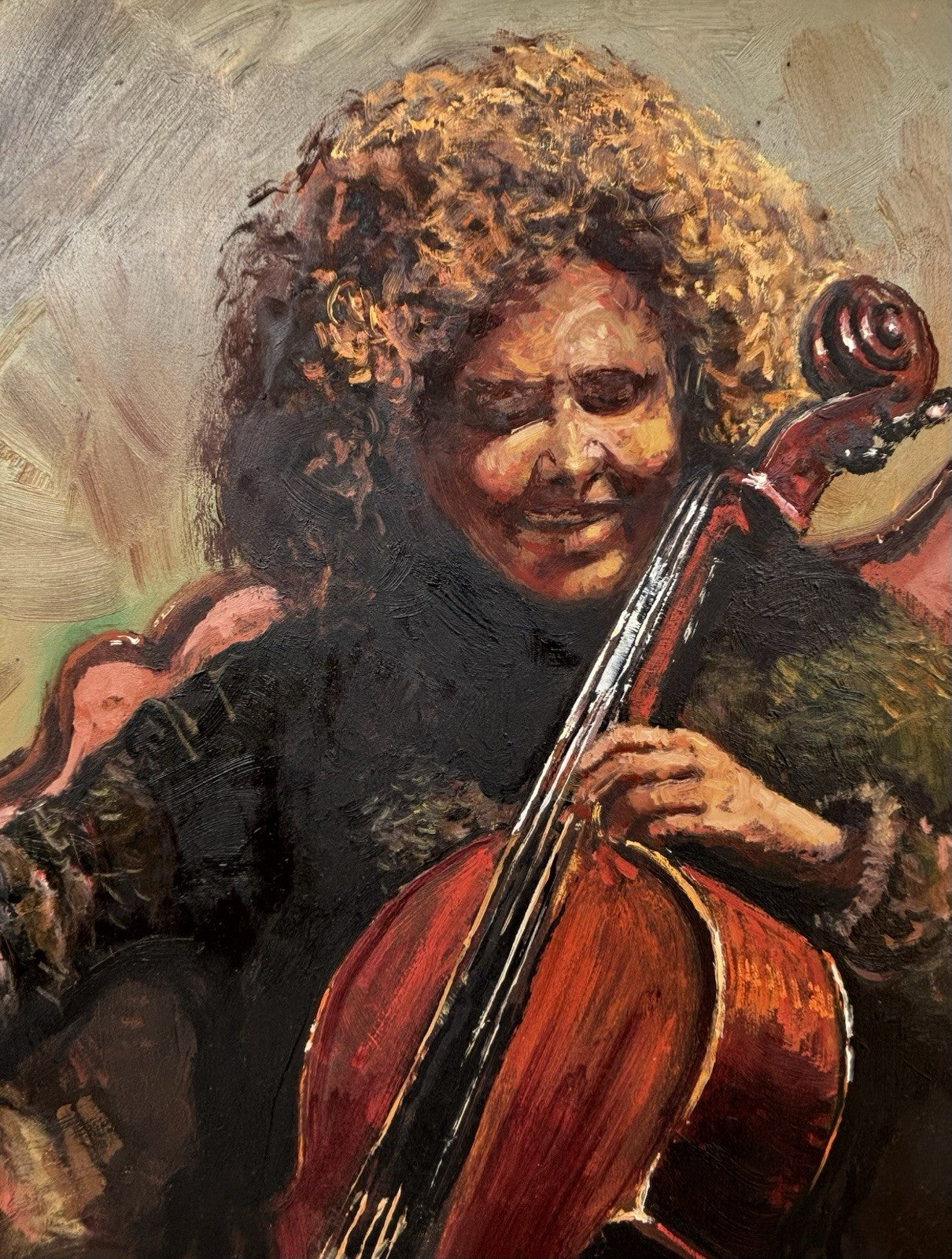 Quadro -Musicista- dipinto a olio su tavoletta