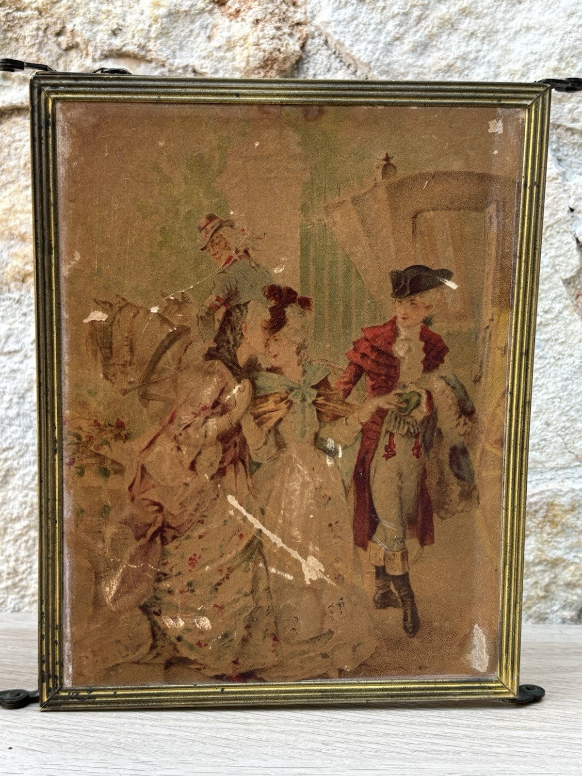 Specchio Trittico Da Barbiere Vintage In Metallo Ottone