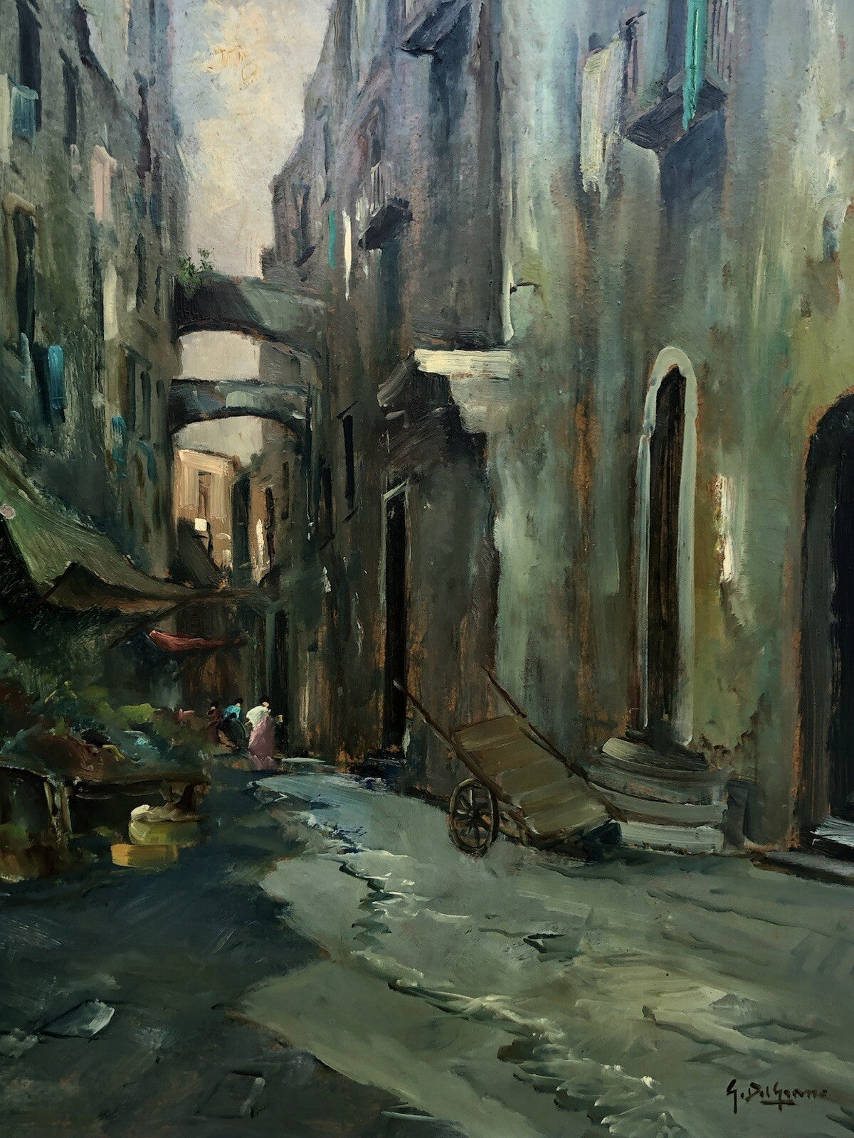 Quadro vintage -Vicolo Di Napoli- dipinto a olio