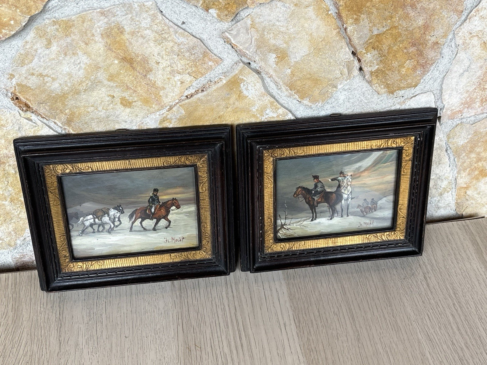 Coppia Di Quadri Vintage, Miniature Dipinte A Olio Su Rame