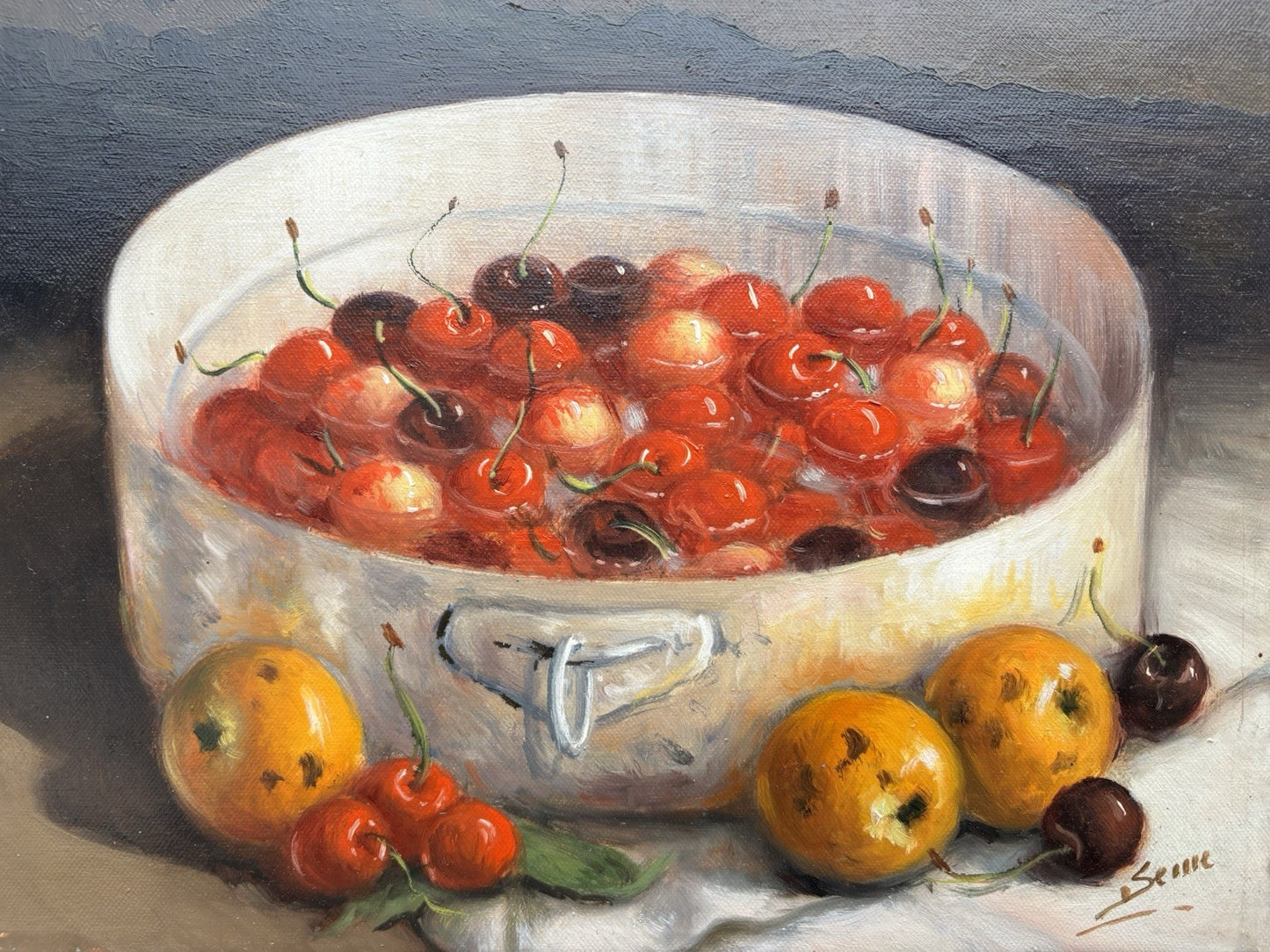 Quadro -Ciliegie, Natura Morta- Luigi Seme- dipinto a olio su tela