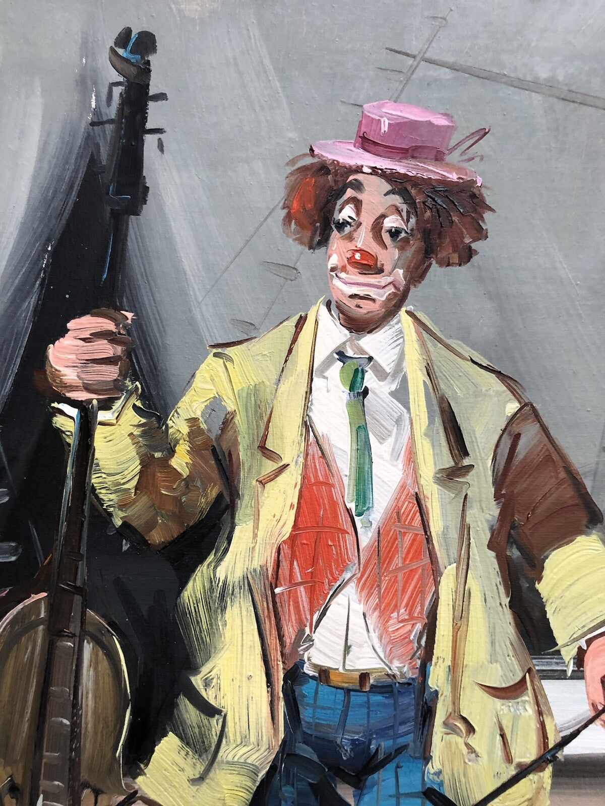 Quadro Vintage -Clown Al Circo- Dipinto A Olio Su Tela