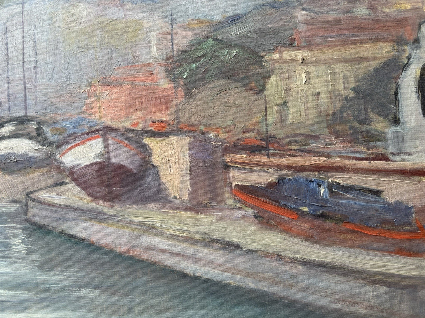 Quadro -Barche Al Porto- dipinto a olio su tela