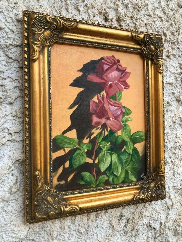 Quadro vintage dipinto a olio su cartoncino telato