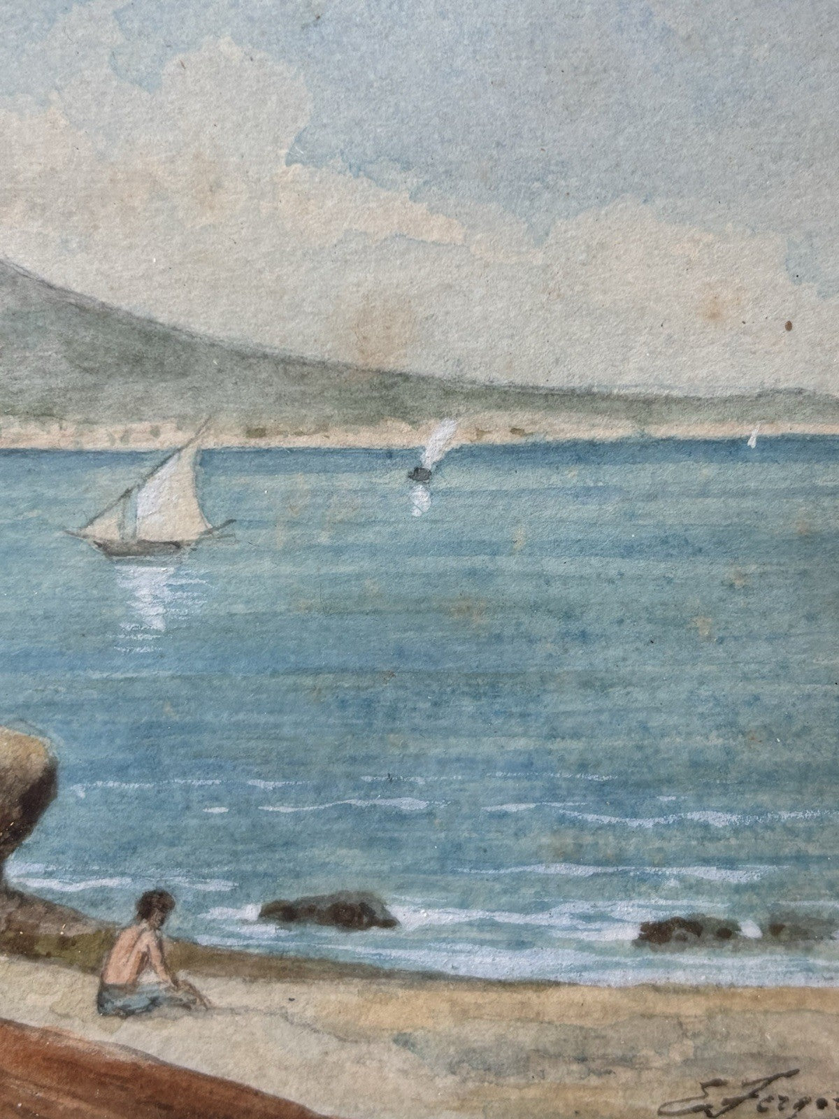 Coppia di quadri antichi -Paesaggi Napoli- realizzati ad acquerello su carta